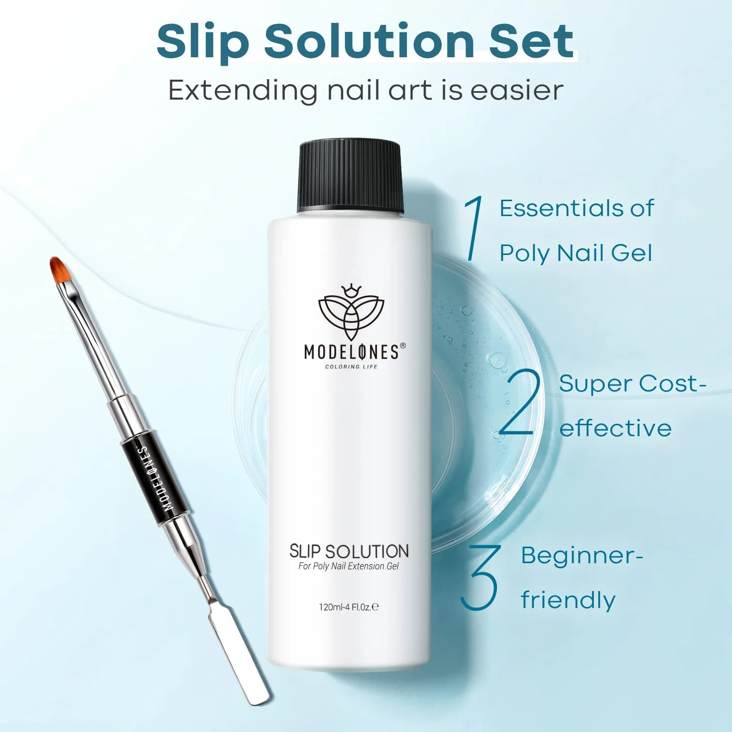 Modelones Polygel Slip Solution Kit 120 ml z dwoma końcówkami, poly żel antypoślizgowy do paznokci akrylowych, zestaw do przedłużania paznokci