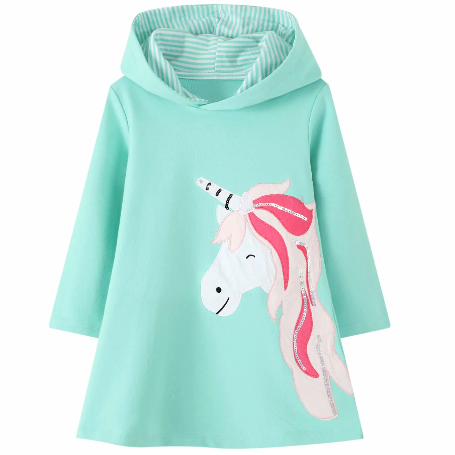 JinBei Dzieci Dziewczęce Bluzy z kapturem Sukienki Cekiny Koń Bluza Z Kapturem Sukienka Z Długim Rękawem Bawełniany Sweter Bluzy Tunika Sweter Sweter Topy Rozmiar 2, 3, 4, 5, 6, 7 Lat