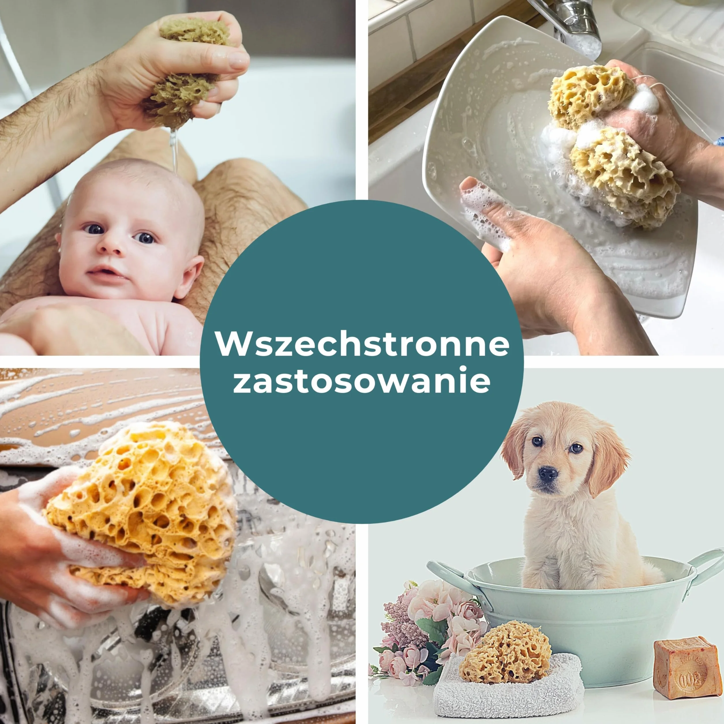 Naturalna gąbka morska 13-14 cm ze sznurkiem i szklaną zawieszką do prysznica i kąpieli