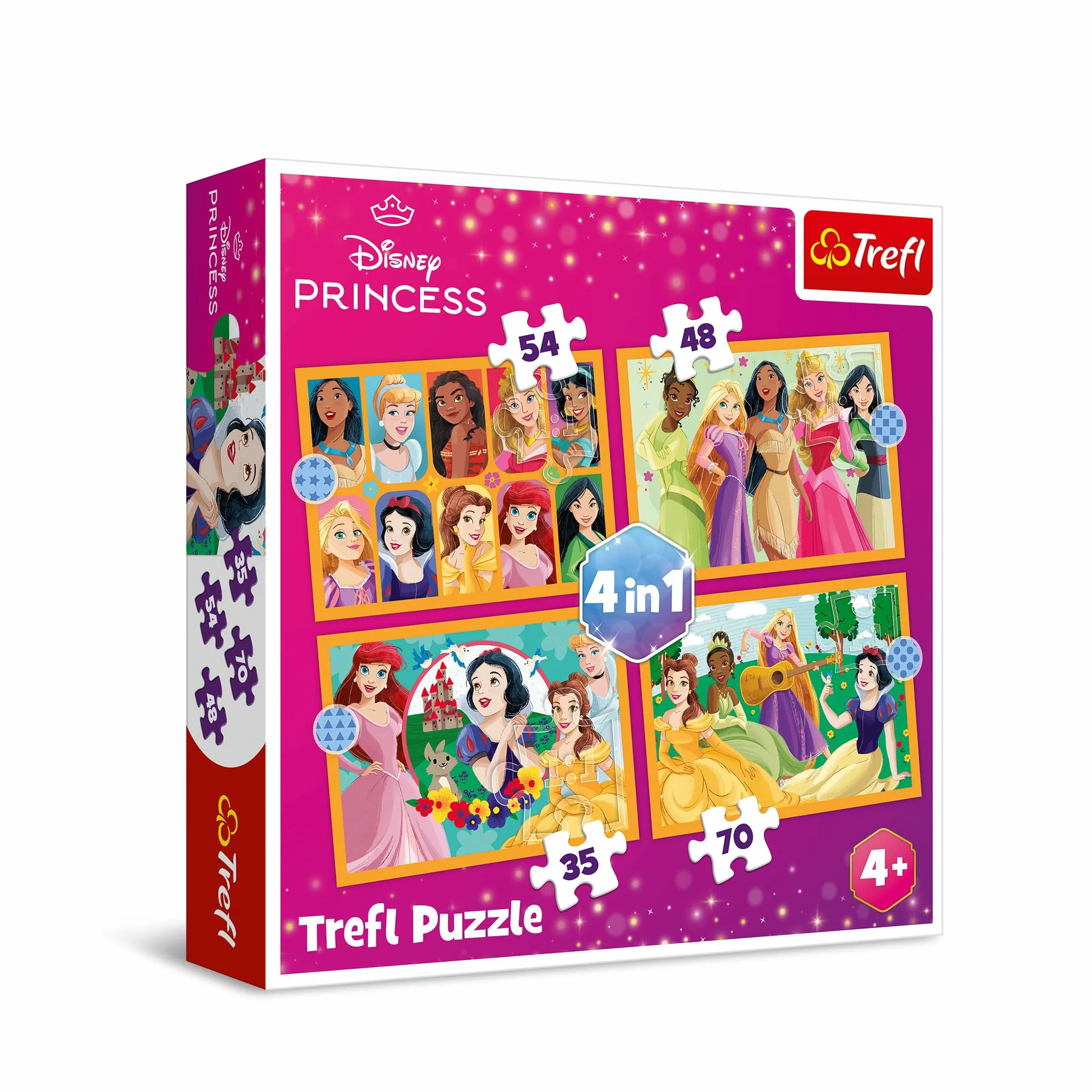 Trefl - Disney, Bajkowe Historie - Puzzle 4w1, 4 Układanki, od 35 do 70 Elementów - Różny Stopień Trudności, dla Dzieci od 4 lat