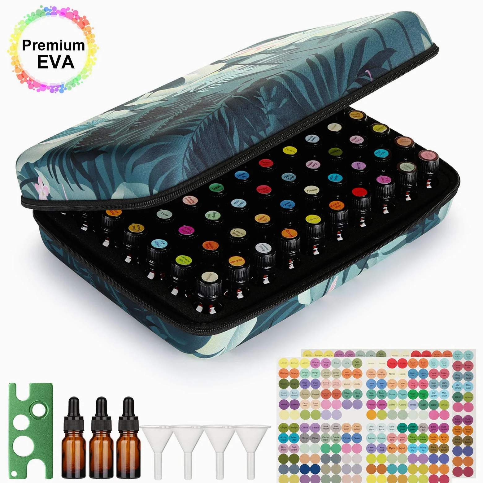 FITNATE ätherisches Öle Tragetasche für 70 Flaschen für 5/10/15 ML, Perfekt für Reisen, Hartschale, Wasserdicht, Mit Flaschenöffner und Aufkleber und kleinem Trichter, Aufbewahrungsbox