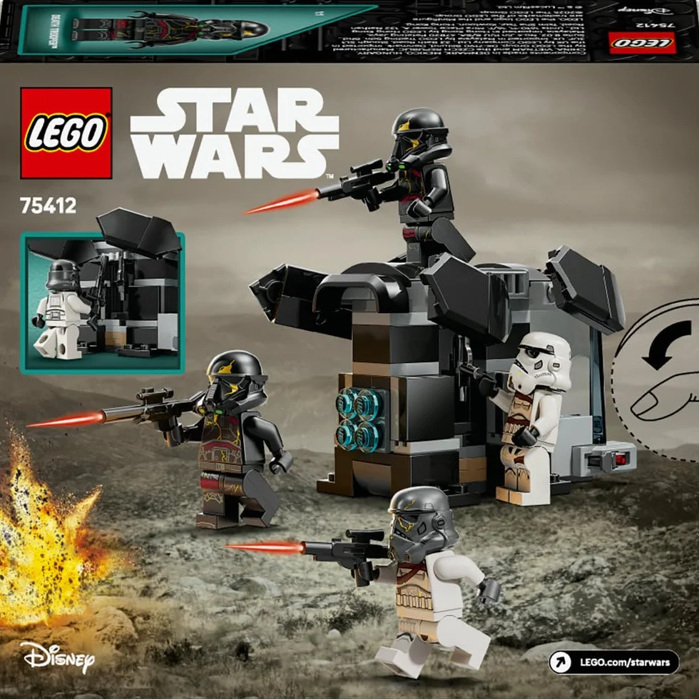 LEGO Star Wars Szturmowiec Śmierci i nocny szturmowiec — zestaw bitewny, zabawka konstrukcyjna dla dziecka do kolekcji, transportowiec i 4 postacie, prezent dla 6-latka, chłopca i dziewczynki 75412