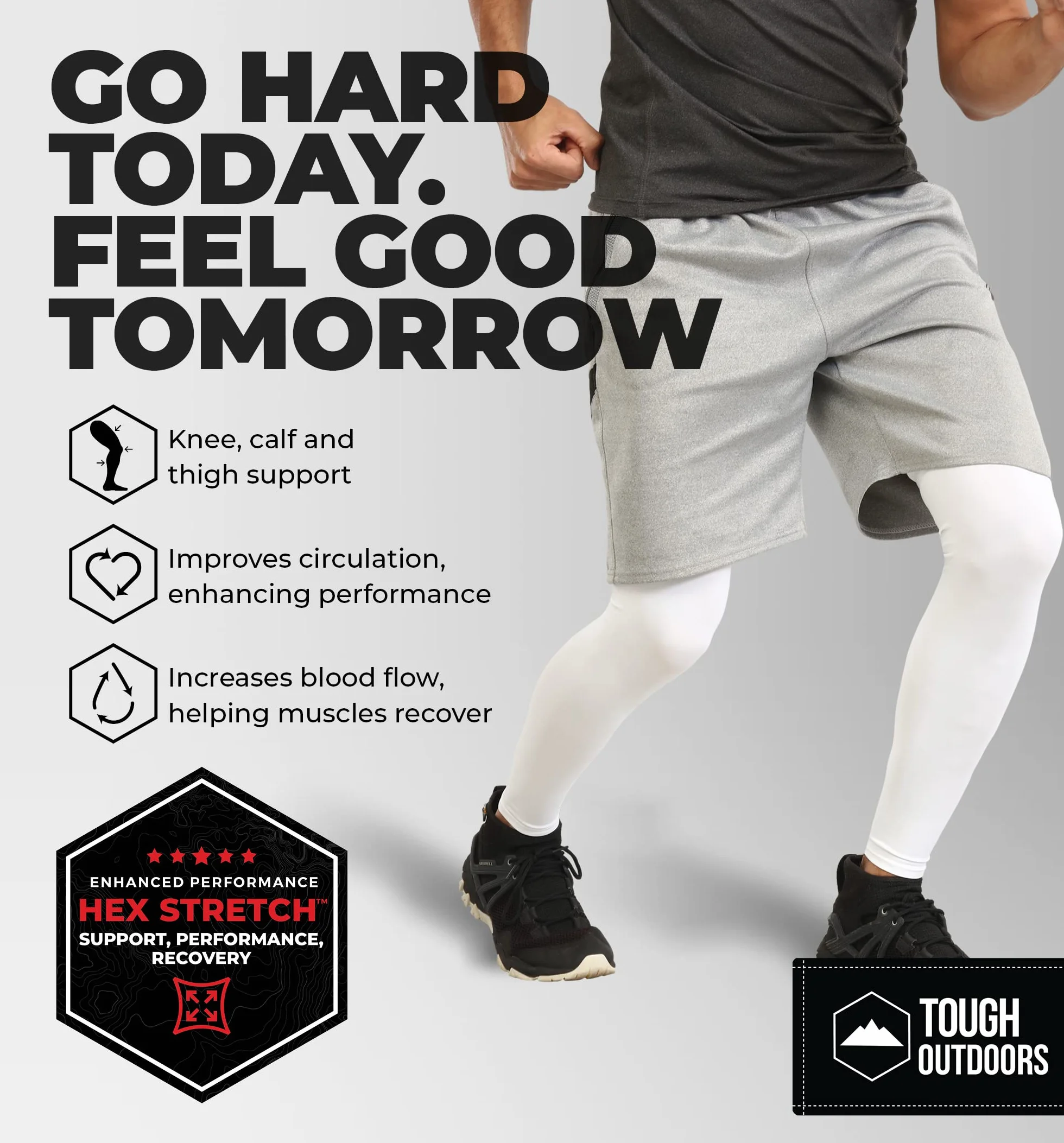 Tough Outdoors Kompresyjne rękawy na nogi - rękaw kompresyjny na całą nogę dla mężczyzn i kobiet, rękawy na nogi UV - ocieplacze na nogi rowerowe