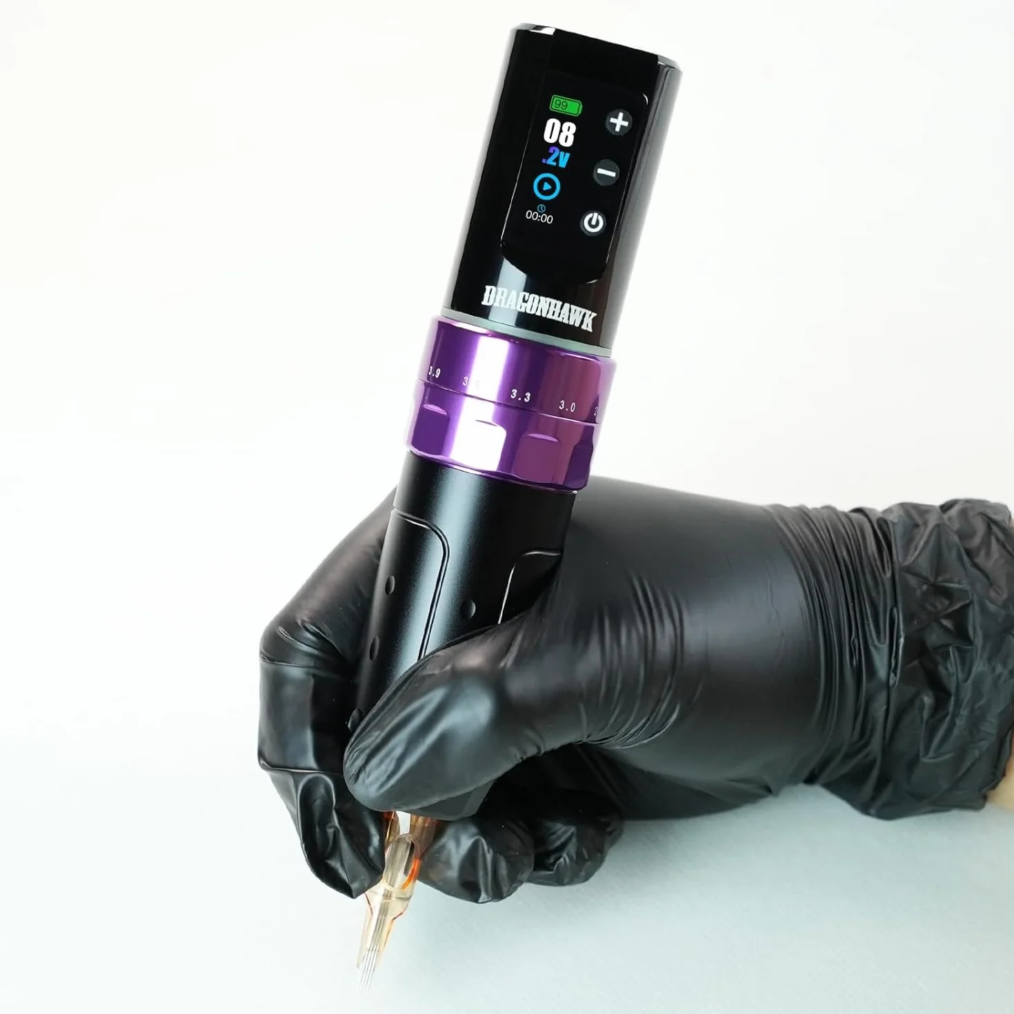Dragonhawk L3 Wireless Tattoo Machine Pen Rotary Tattoo Gun 2000mAh 2.8mm-4.2mm Stroke 2 Batteries Purple
