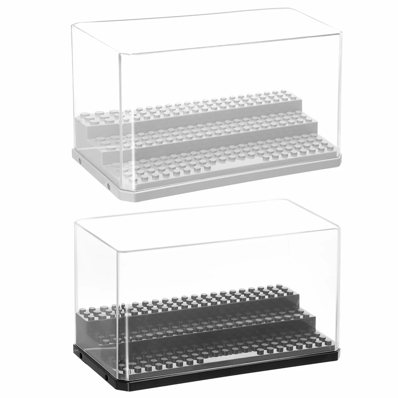 Opakowanie 2 szklanych gablot 3-warstwowych, mini gablota na figurki, gablota, szklany wyświetlacz, mała, pyłoszczelna gablota na modele, na figurki z klocków konstrukcyjnych