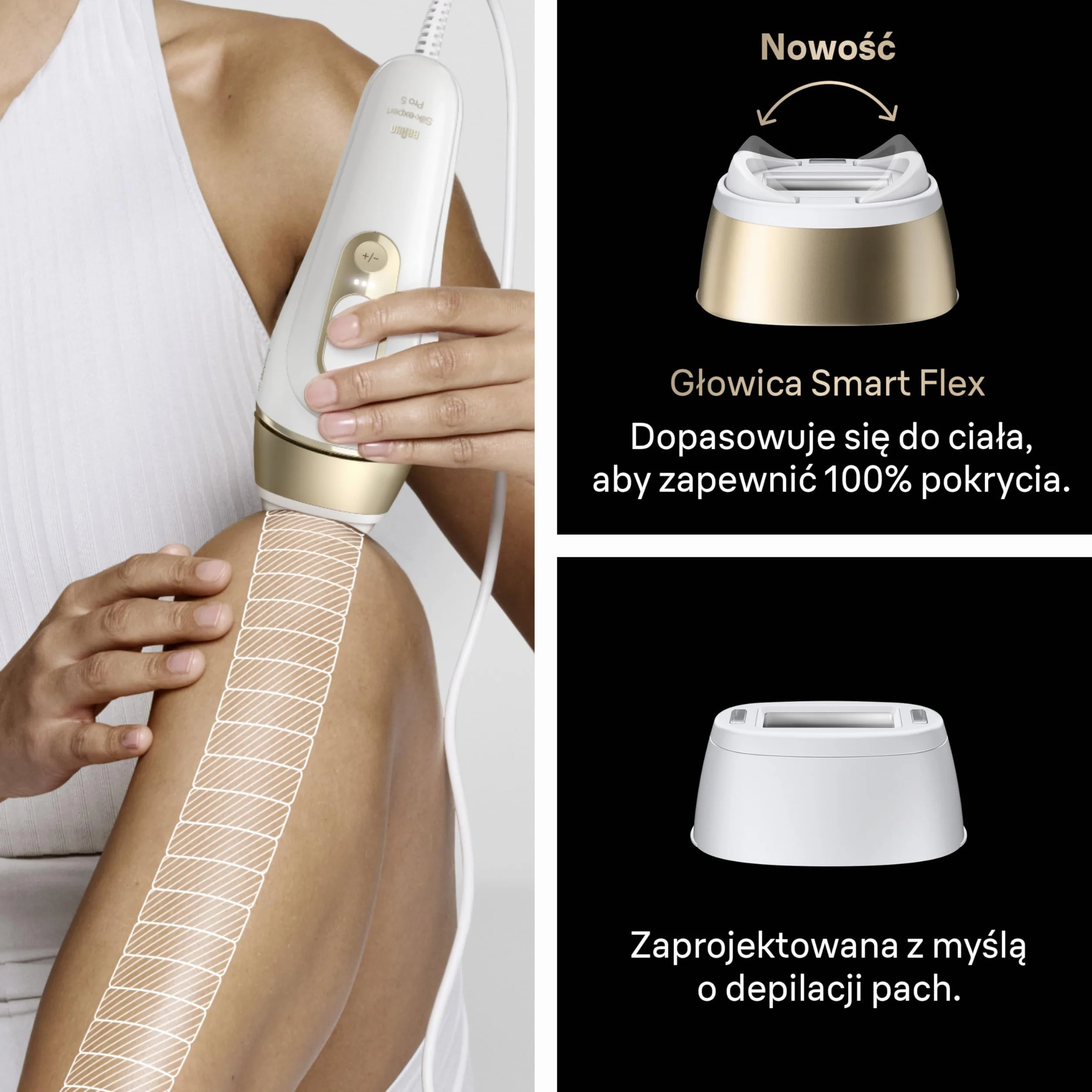Braun IPL Smart Silk·expert Pro 5, Laserowe Usuwanie Owłosienia w Domu, Trwała Depilacja, Z Saszetką, 2 Nasadkami, PL5210