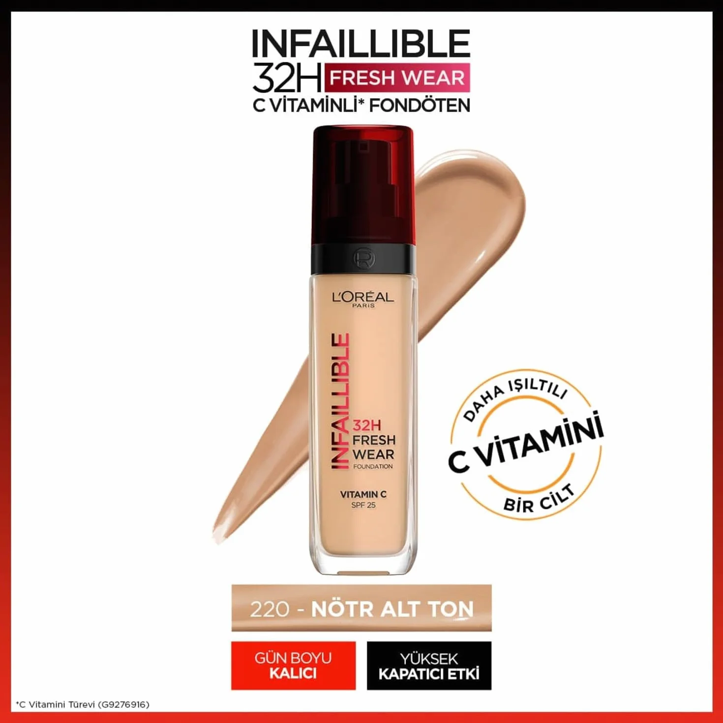 L'Oreal Paris Infaillible 32 H Fresh Wear Długotrwały Kryjący Podkład Odporny na Ścieranie SPF 25 Sand 220-30 ml