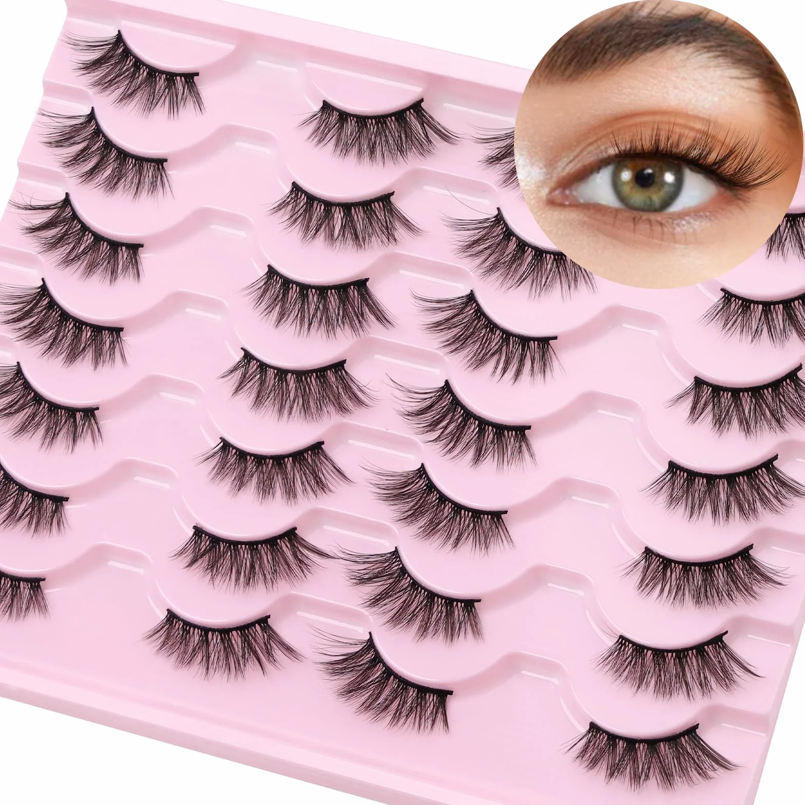 14 Par Rzęsy Połówkowe Naturalnie Wyglądające - Narożne, 3/4, Wielowarstwowe 3D Wispy, Haf Natural Lashes False Eyelashes (W30)