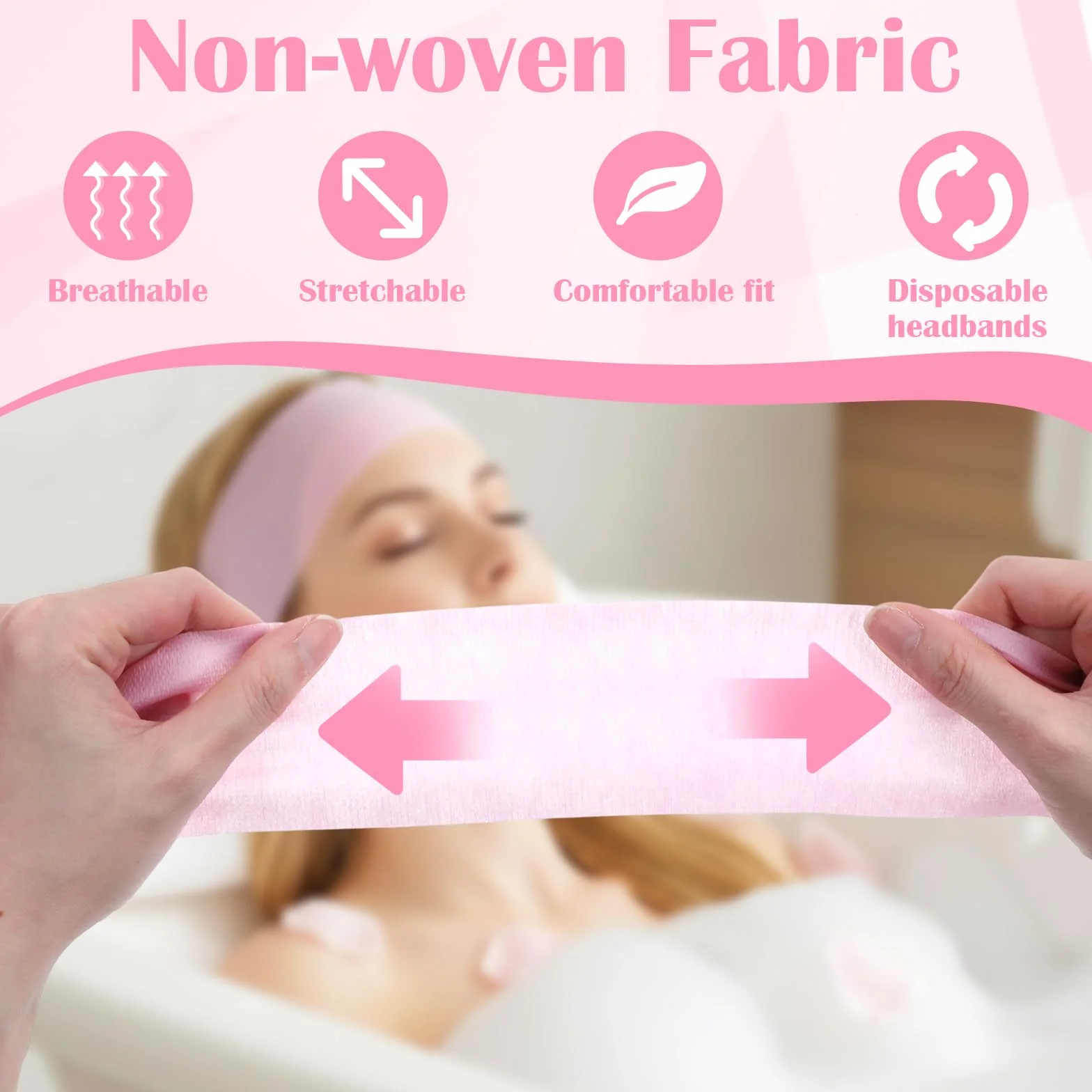 50 sztuk jednorazowych opasek na czoło, do kosmetyków, jednorazowych opasek na głowę, SPA, do pielęgnacji skóry, makijażu, salonów kosmetycznych i zabiegów kosmetycznych w domu