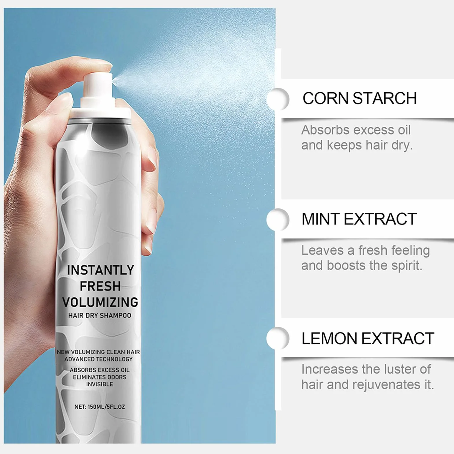 Suchy i szampon do ciemnych włosów, 150 ml, spray do pielęgnacji, idealny do sportu, podróży, pływania i przed stylizacją