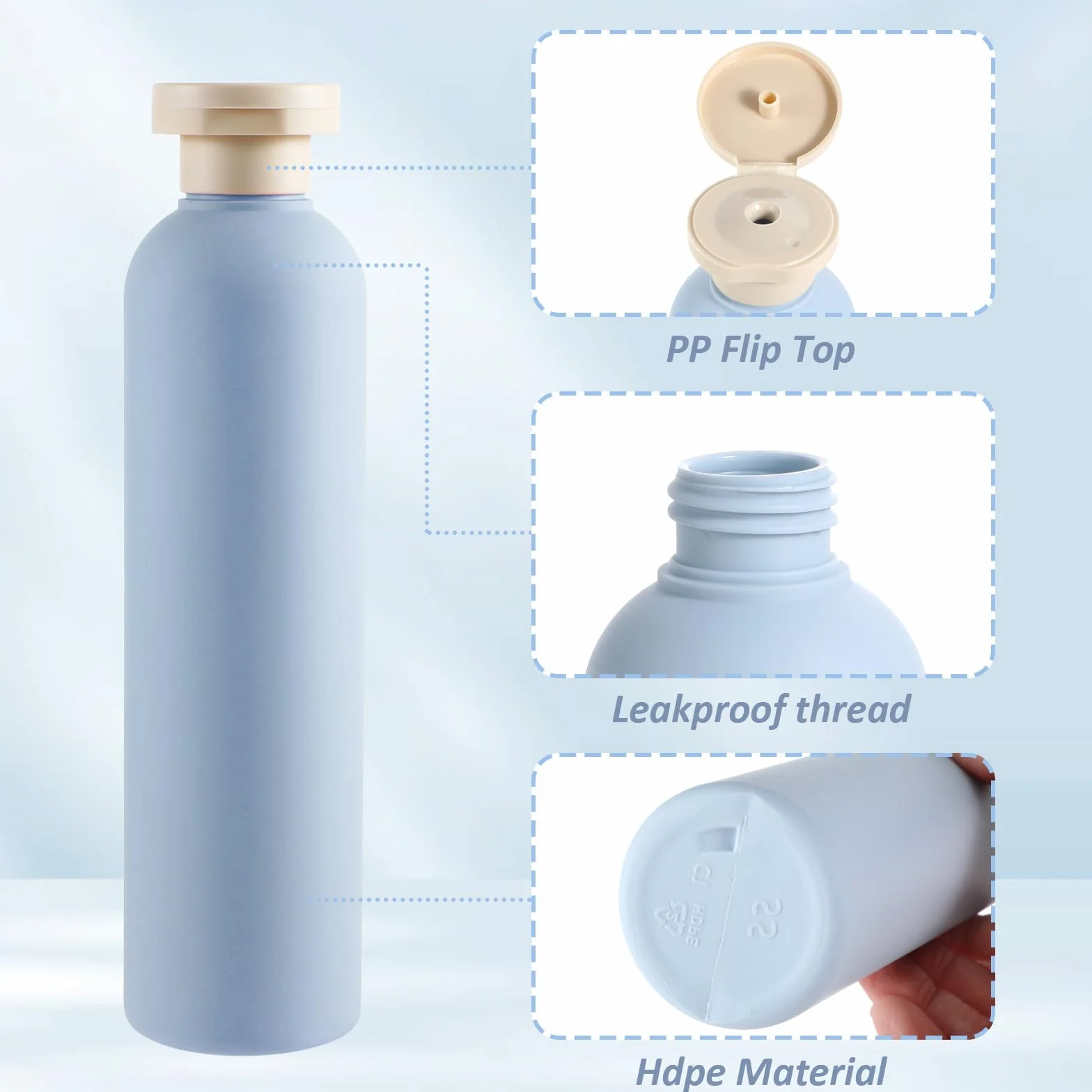 TIESOME Silikonowe butelki podróżne, 260 ml, 2 sztuki, szczelne, do wielokrotnego napełniania, zestaw przyborów toaletowych, szamponu, kremu, balsamu, gadżetów podróżnych