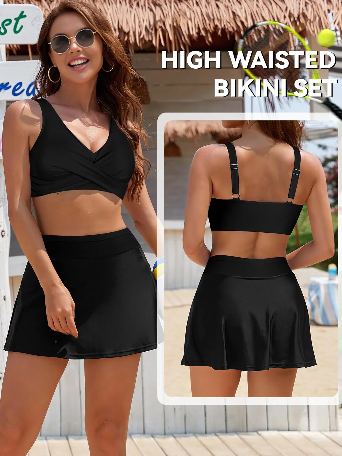SHEKINI Damski strój kąpielowy, zestaw bikini, seksowny, dekolt w serek, dwuczęściowy, wyszczuplający, elegancki