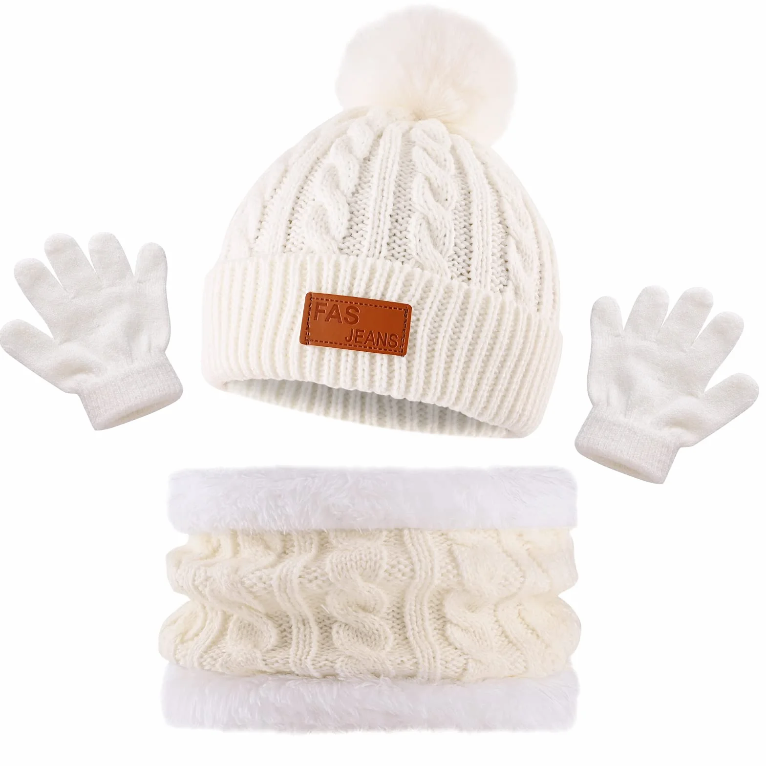 Bekecidi Dziecięca czapka zimowa, szalik, rękawiczki, zestaw ciepła czapka niemowlęca, czapka beanie, czapka z dzianiny, szal typu loop, szal zimowy, zestaw na prezent dla chłopców i dziewczynek w