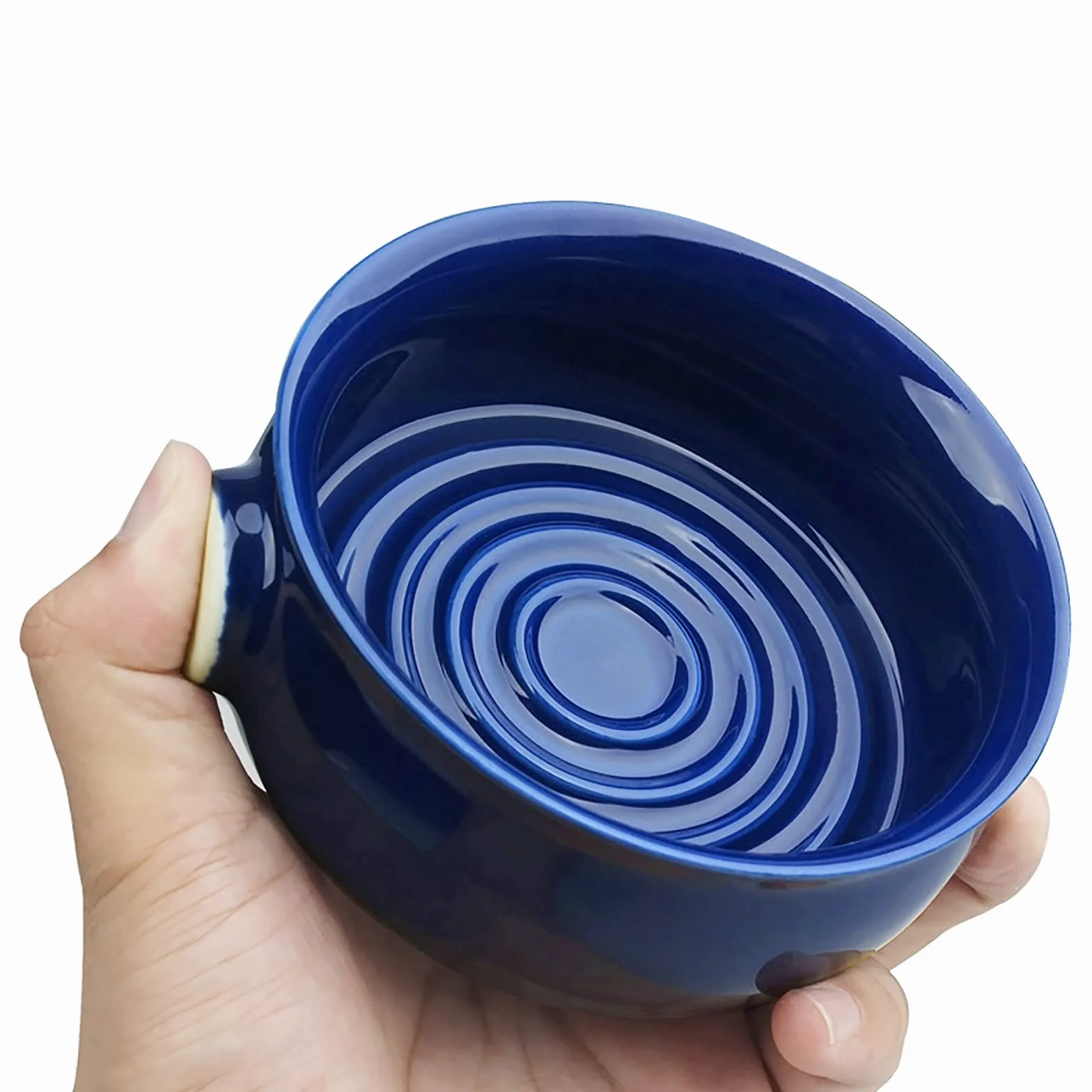 Linkidea Ceramiczna miska na mydło do golenia z antypoślizgowym uchwytem, duże usta, duża pojemność, łatwa pianka, miska na krem do golenia dla mężczyzn, królewski błękit