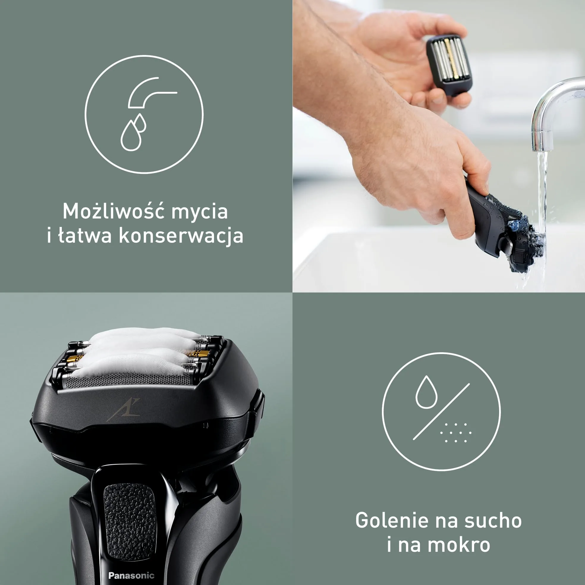 Panasonic ES-LV6U golarka elektryczna z 5 ostrzami, elastyczna głowica 20D, czujnik golenia, szybkie ładowanie, wysuwany trymer, etui, czarna
