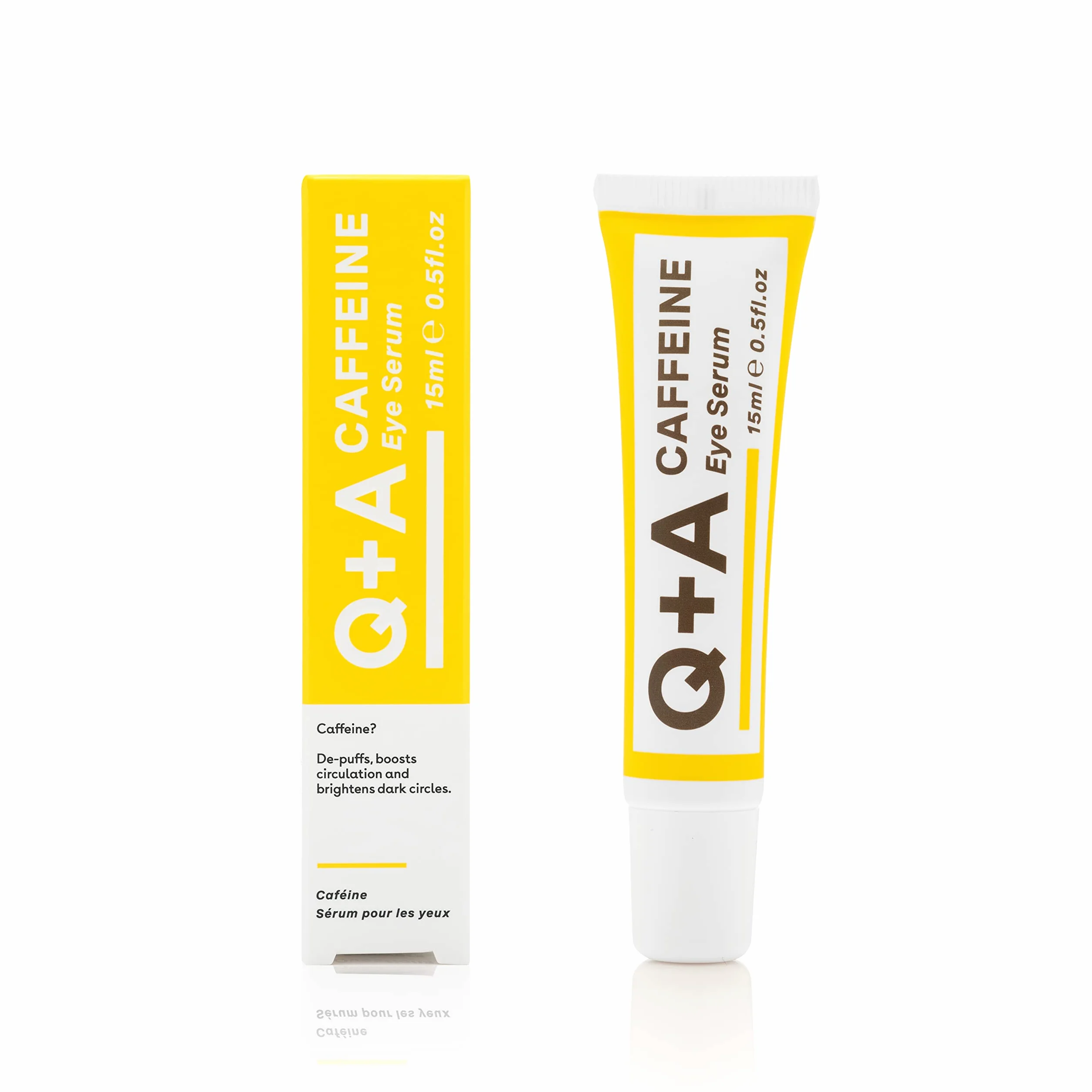 Q+A Serum Pod Oczy z Kofeiną. Serum pod oczy, które pobudza krążenie i redukuje opuchliznę pod oczami. 15ml/0.5fl.oz.