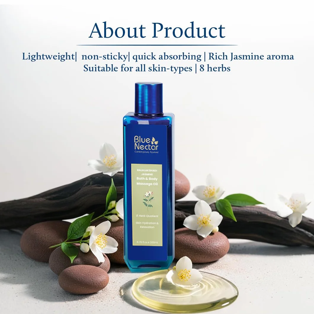 Blue Nectar Zmysłowy olejek do masażu ciała jaśminowego 100% naturalne składniki 200 ml