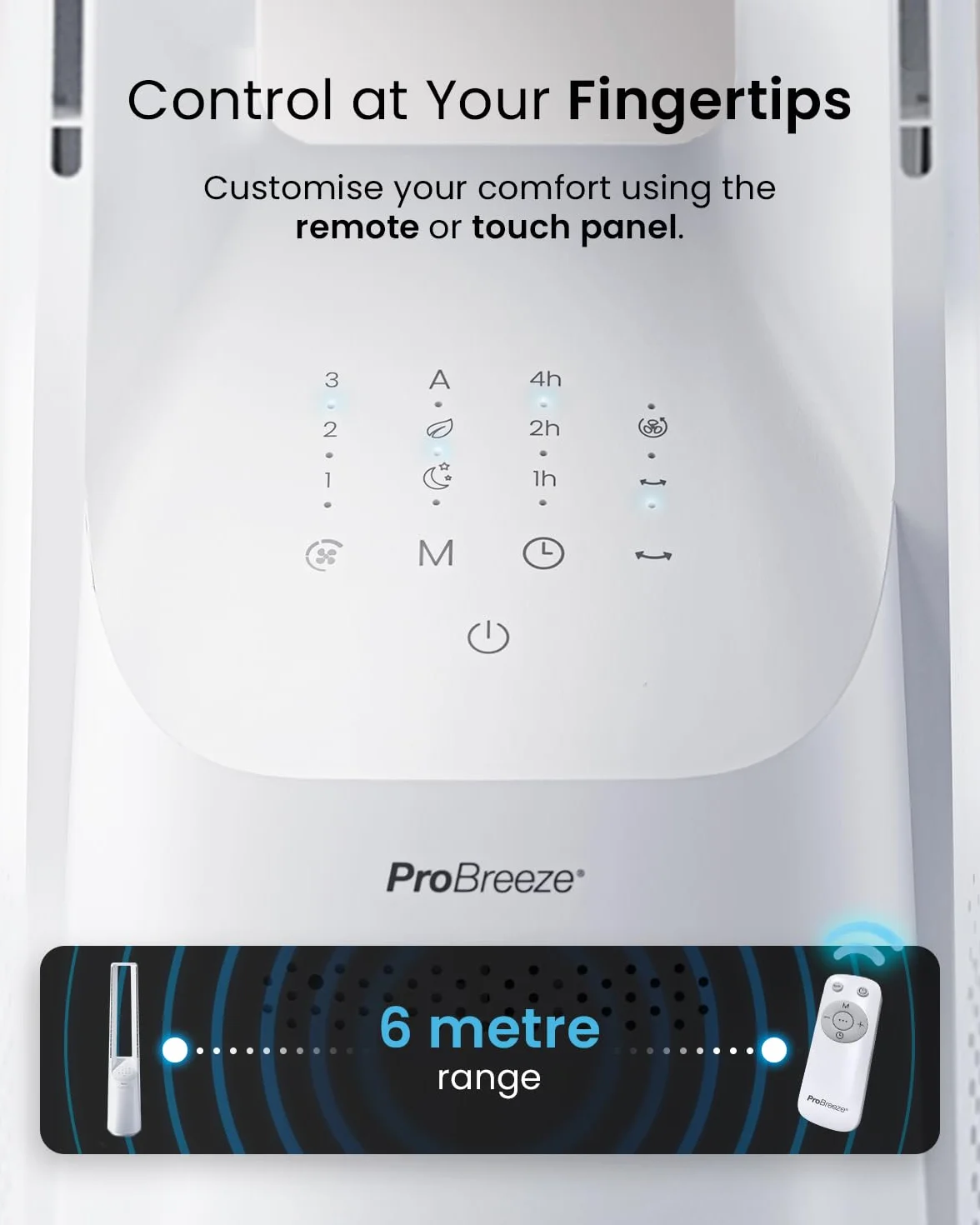 Pro Breeze Bezłopatkowy wentylator kolumnowy – cichy model wieżowy 101 cm, 6 prędkości, oscylacja 60°, chłodzenie powietrza – Biały