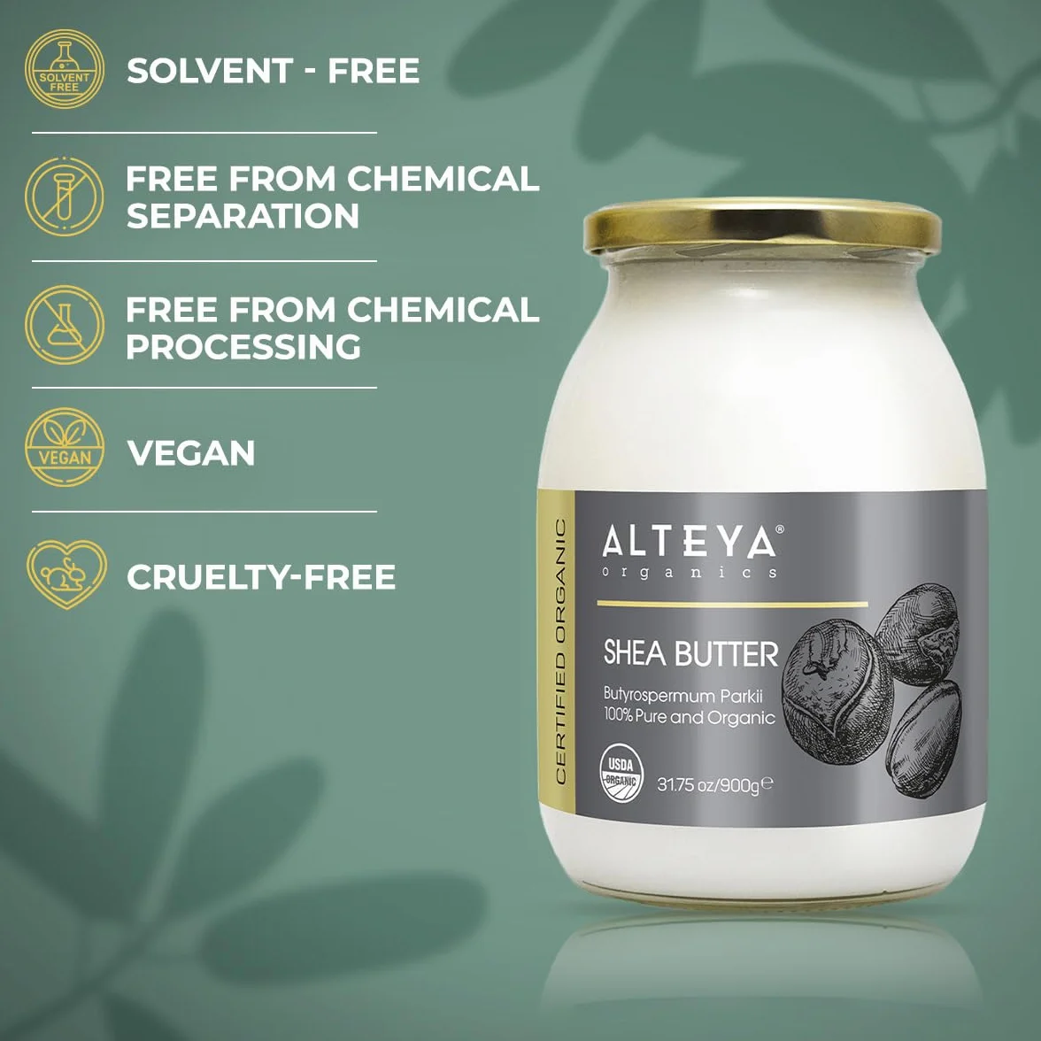 Alteya Bio masło shea 900g – 100% certyfikat USDA Organic, czyste naturalne rafinowane masło shea (Butyrospermum Parkii)