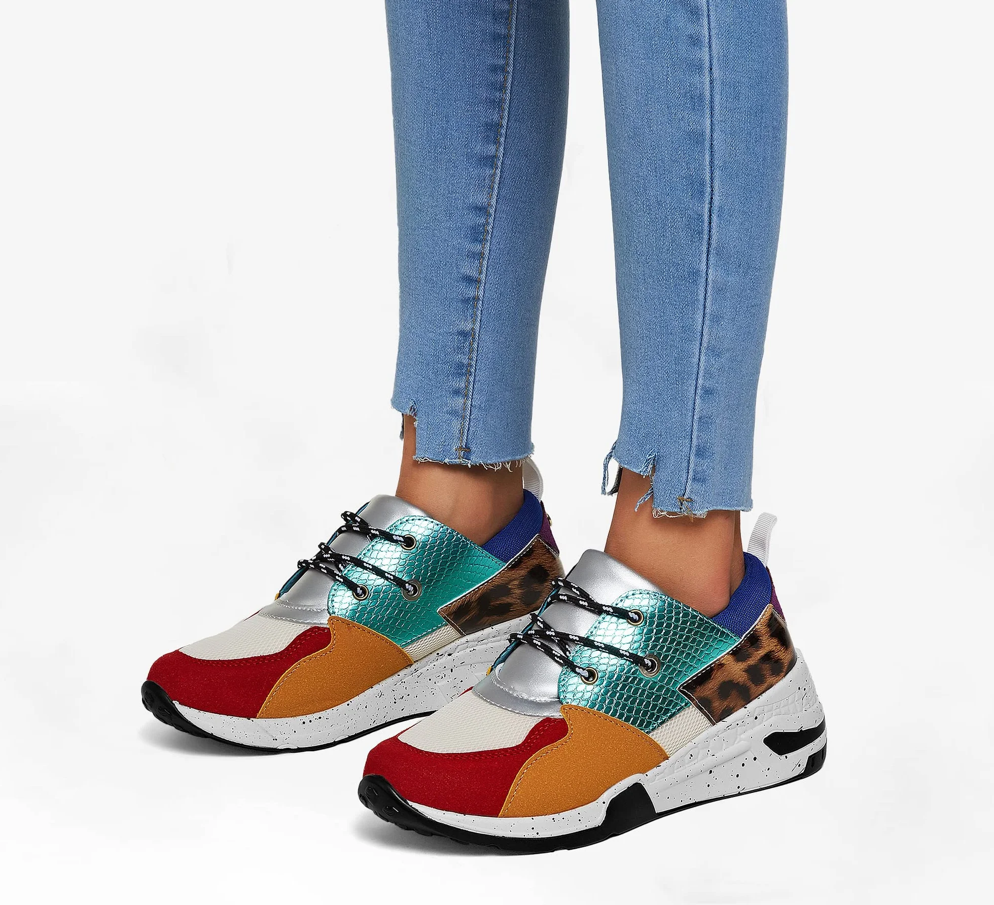 LUCKY STEP Damskie trampki na wysokim obcasie na koturnie moda platforma retro sznurowane buty na co dzień