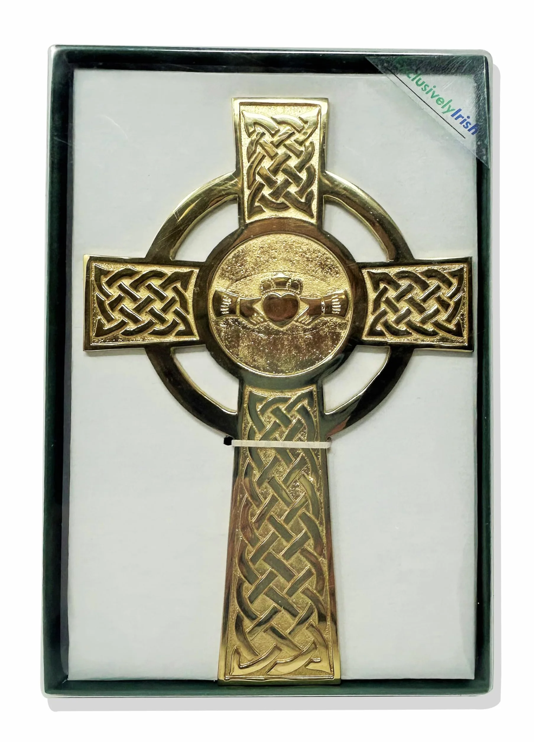 Exclusively Irish Claddagh krzyż wiszący dekoracja irlandzki krzyż celtycki prezent do domu, na ślub (mosiądz, 12,7 x 19,6 x 0,8 cm)