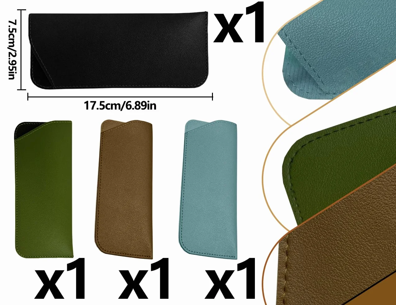 4 szt. etui na okulary, miękkie skórzane płaskie etui na okulary, przenośne etui na okulary, etui na okulary ochronne, etui na okulary do czytania (17,5 x 7,5 cm), Kolor: wielokolorow, S