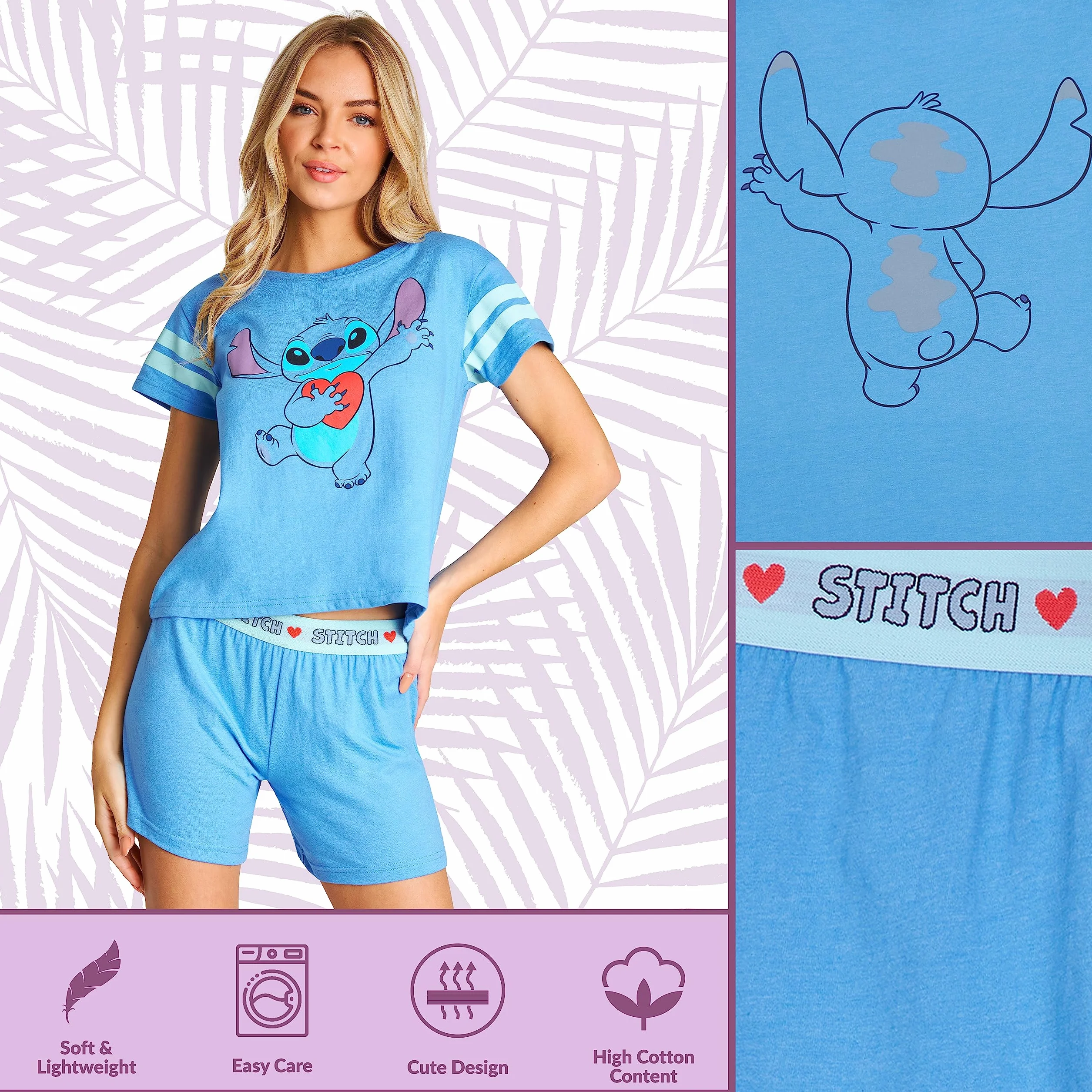 Disney Stitch Kobiety Piżamy krótkie PJs dla Kobiet Zestawy Nastolatki Oddychające Miękkie dwa Kawałki Eeyore Bielizna nocna Comfy Sleepwear Lounge Wear Stitch Prezenty