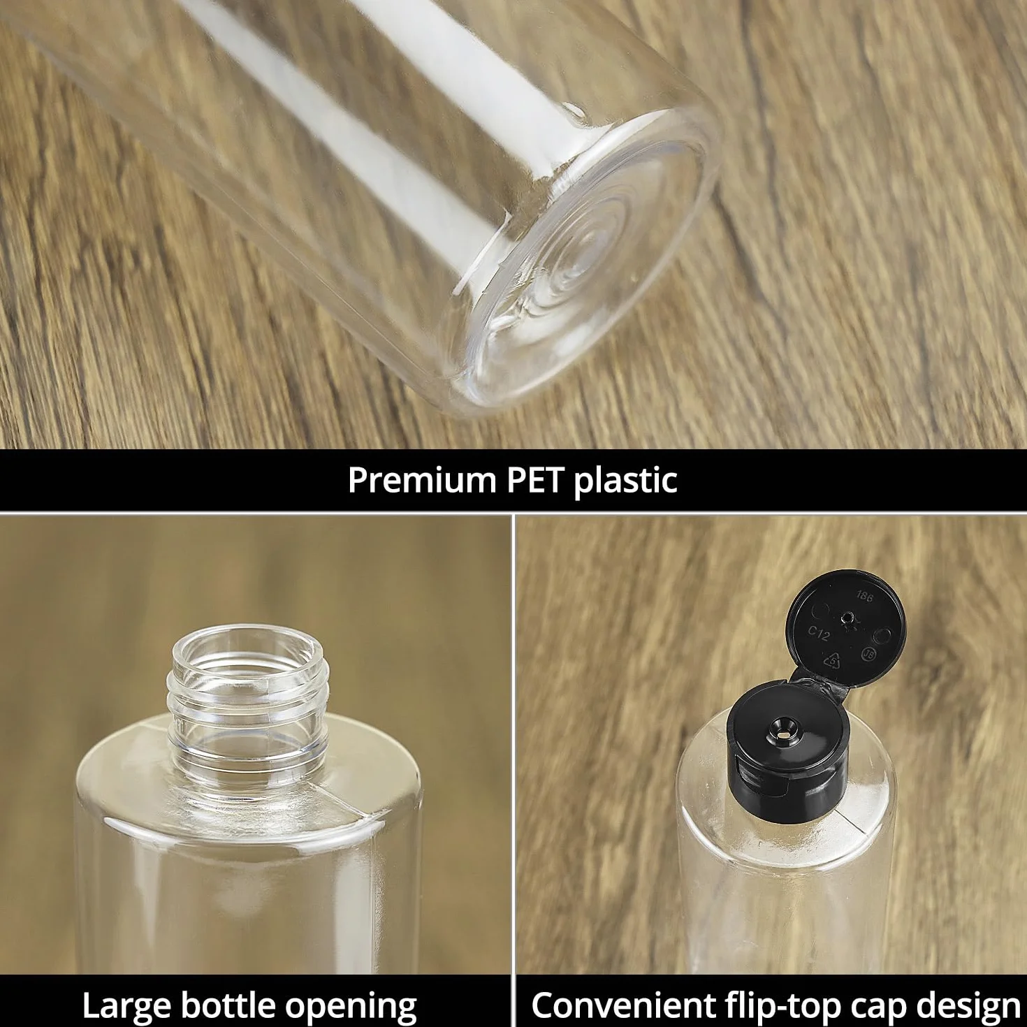 QWORK® Zestaw 4 butelek podróżnych, 250 ml, butelki podróżne do napełniania z klapką, plastikowa butelka, na kosmetyki, podróże, szampon
