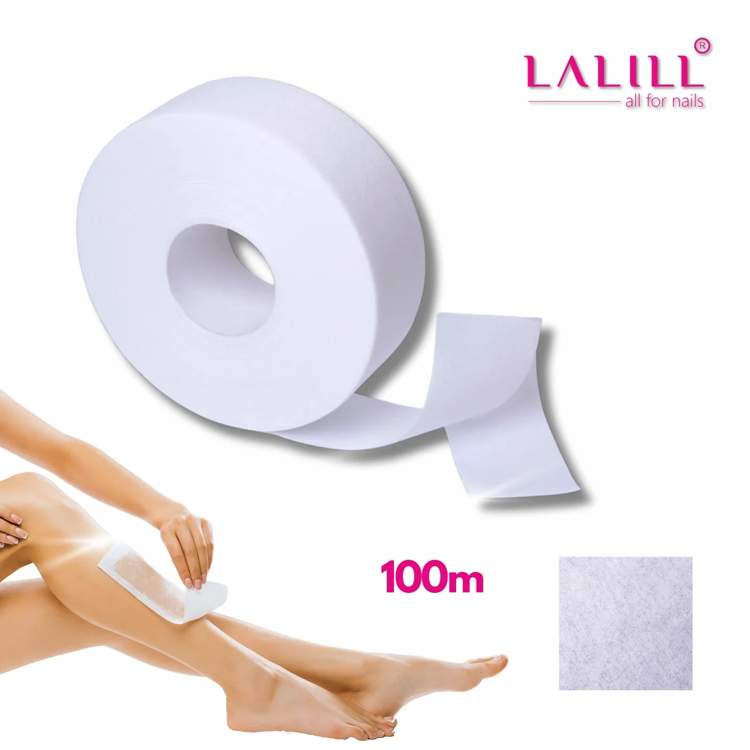 LALILL Włóknina na 1 rolce do wosku – Wax, biała, 100 m x 7 cm – rolka z włókniny do ciepłego wosku, wosku cukrowego, pasty cukrowej, sugaringu, odrywalnych pasków do depilacji