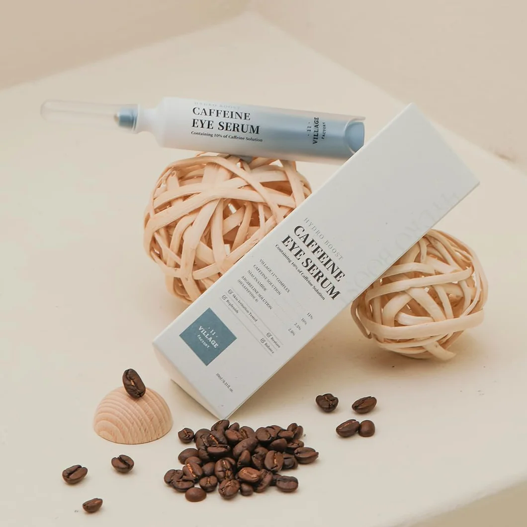 VILLAGE 11 FACTORY Serum pod oczy z kofeiną (10 ml) 10% roztworem kofeiny, efekt botoksu z heksapeptydem-8, niacynamidem, przeciwzmarszczkowe i podkrążone oczy Hydro Boost Caffeine Eye Serum