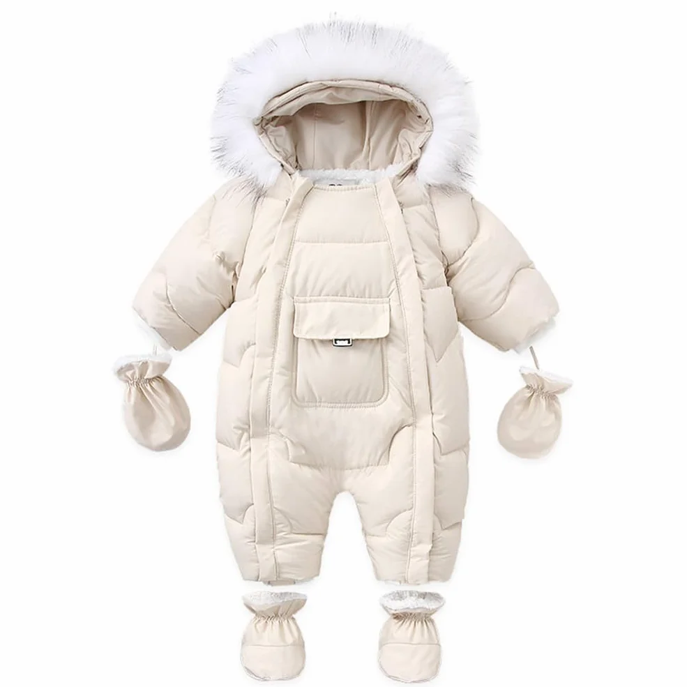 Dziecięcy kombinezon zimowy z rękawiczkami i butami, unisex, niemowlęcy śpioszki, flanelowy, kombinezon zimowy z kapturem, unisex, kombinezon dla chłopców i dziewczynek