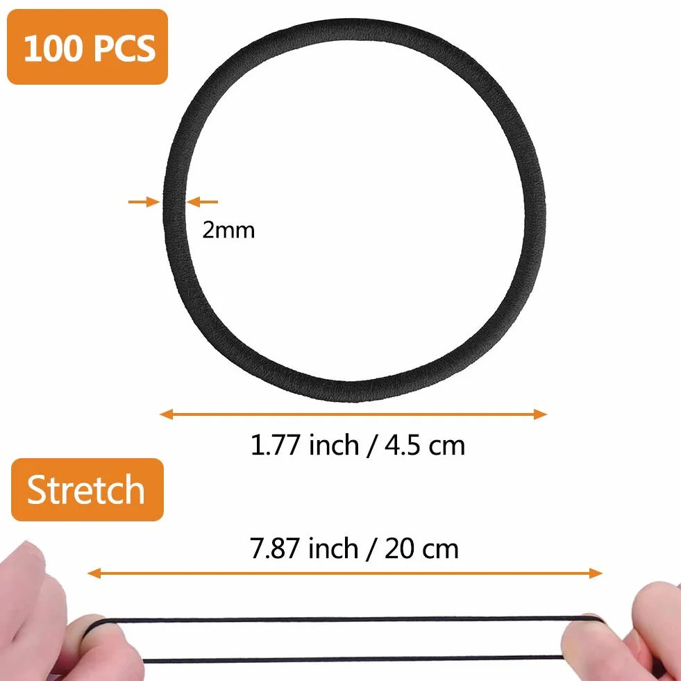 100 sztuk gumek do włosów dla dziewcząt, czarne gumki do włosów bez metalu, małe elastyczne opaski do włosów, koński ogon, akcesoria do włosów, cienkie opaski do włosów, dla dziewcząt, kobiet