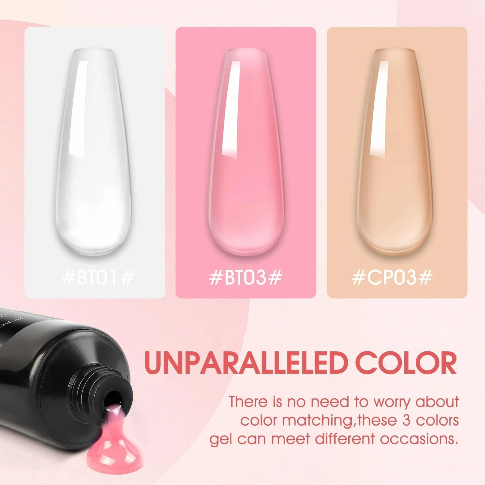 PEACECOLOR Żel do przedłużania paznokci zestaw 8 sztuk, 3 x 16 ml Poly żel do paznokci z lampą do paznokci i rozwiązaniem Slip, zestaw do paznokci żelowych z różą, biały, nude dla majsterkowiczów dla