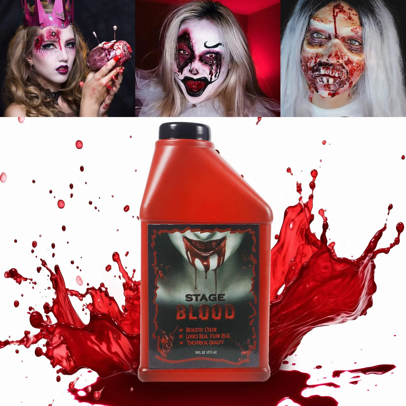 473ml Sztuczna Krew na Halloween, Płynna Krew Halloween, Sztuczna Krew, Realistyczna i Straszna do Zombie, Wampirzych Zębów, Przebrania i Makijażu Potworów, Sztuczna Krew do Skóry