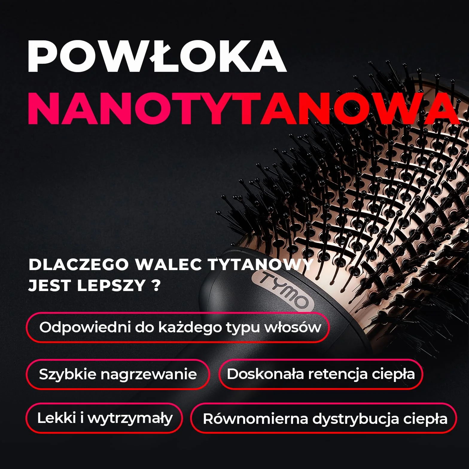 TYMO Szczotka z ciepłym powietrzem, okrągła suszarka do włosów i szczotka objętościowa w jednym, jonowa szczotka do suszarki do włosów, szczotka do stylizacji włosów do szybkiego suszenia, prostowania