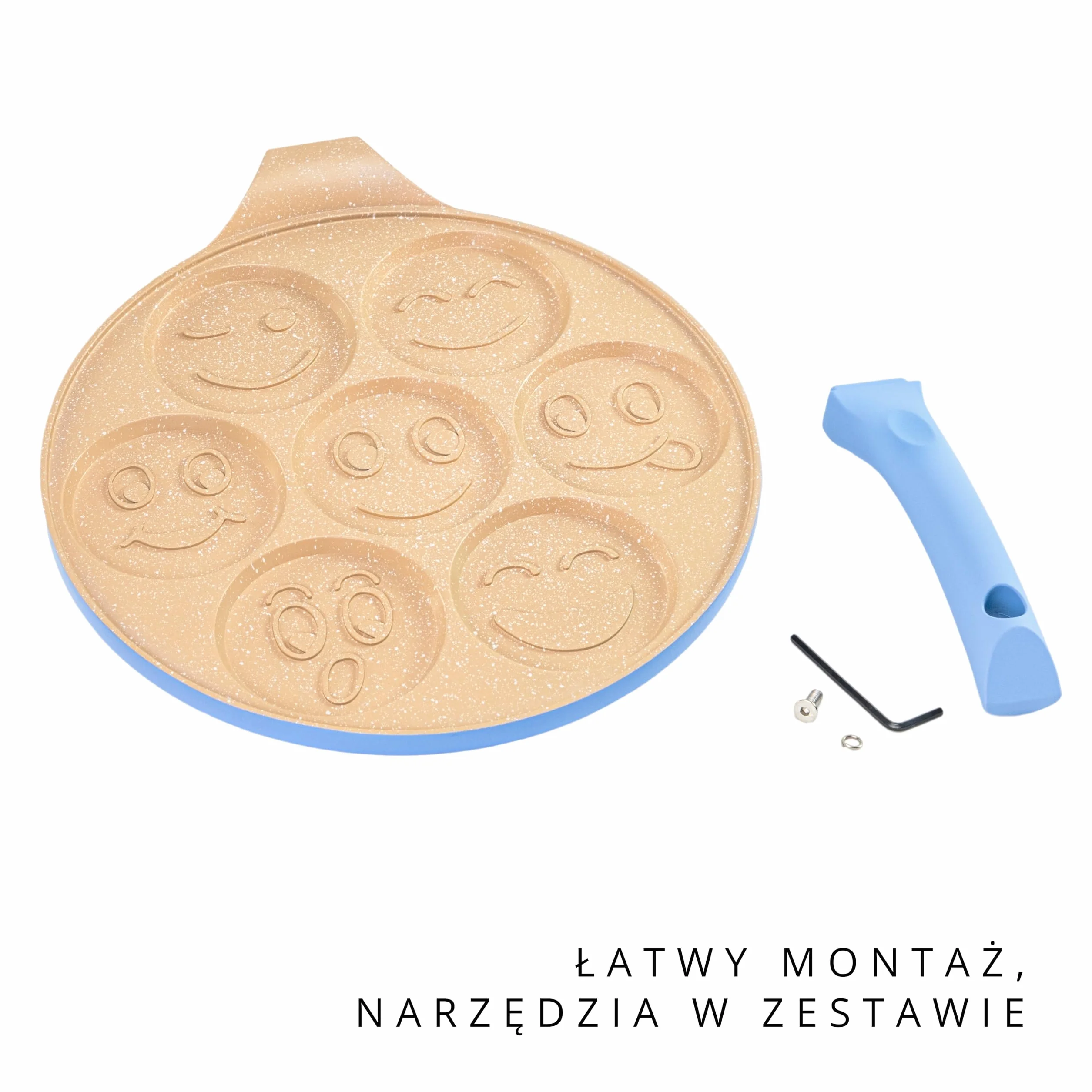 Erreke Patelnia do naleśników, nieprzywierająca, do wszystkich rodzajów kuchenek i płyt indukcyjnych, wesoły wzór dla dzieci i do gotowania, miękki uchwyt, 26 cm, kolor Niebieski.