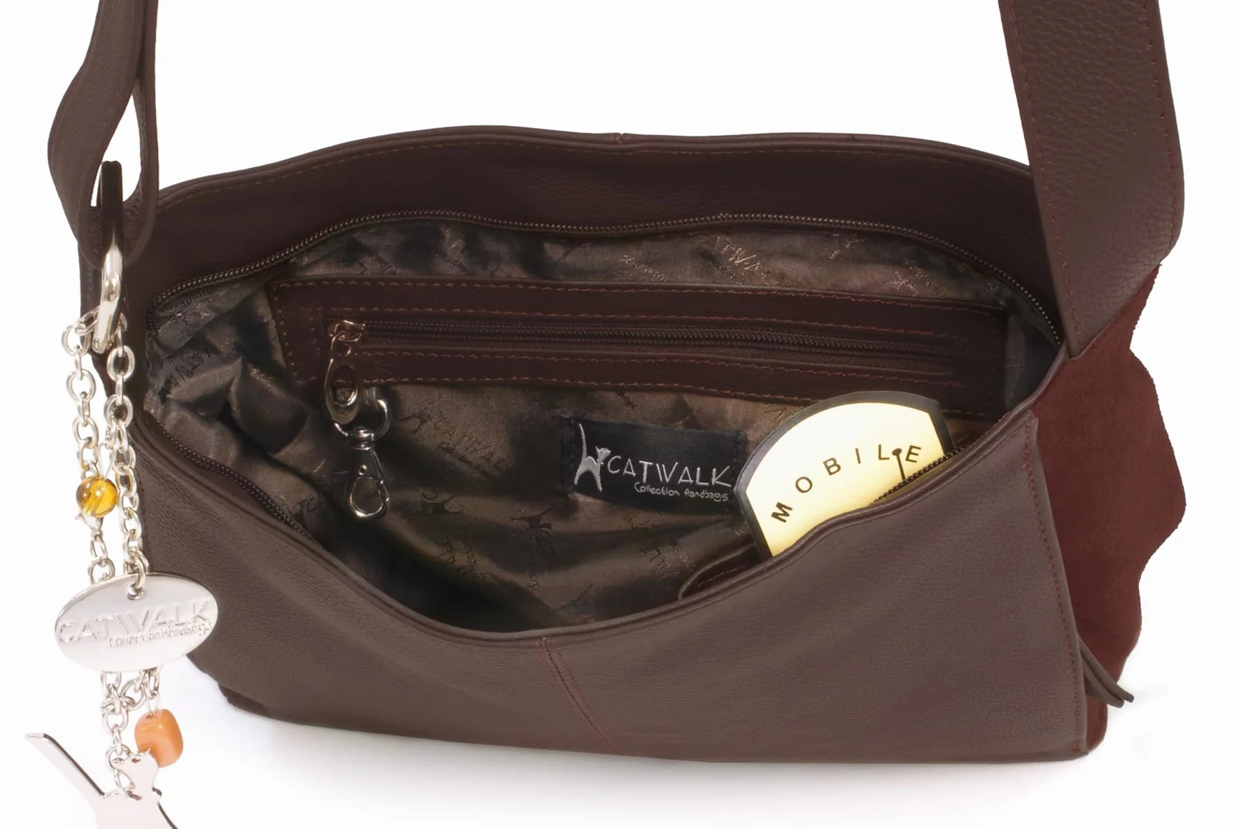 Catwalk Collection Handbags - Torebka Crossbody dla Kobiet - Damska Średnia Torba na Ramię - Regulowany Pasek - Skóra i Zamsz - Charlotte