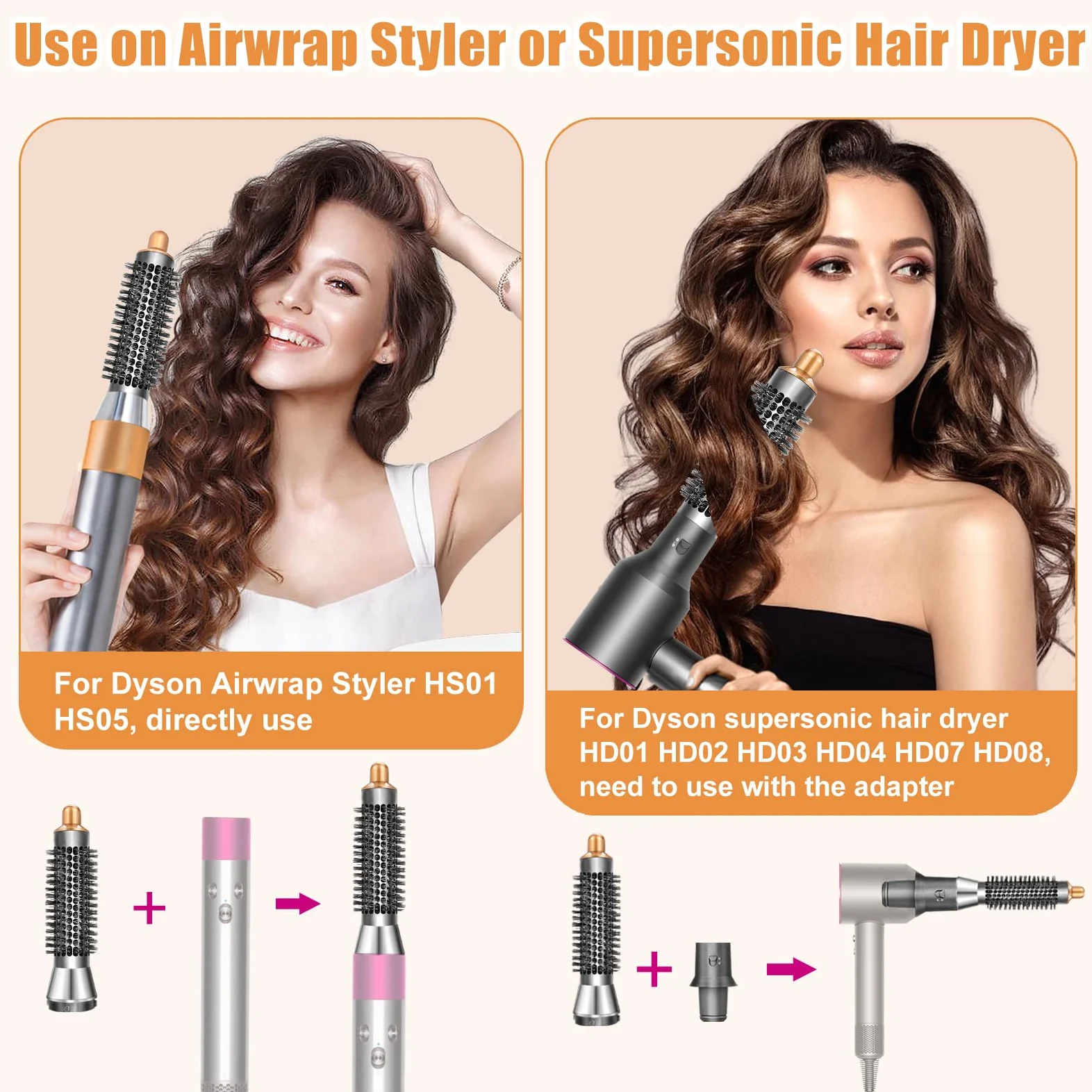 Chuancheng 20 mm mała okrągła szczotka i adapter do suszarki do włosów Dyson Supersonic HD01 HD02 HD03 HD04 HD08 nasadka do Dyson Airwrap HS01/HS05