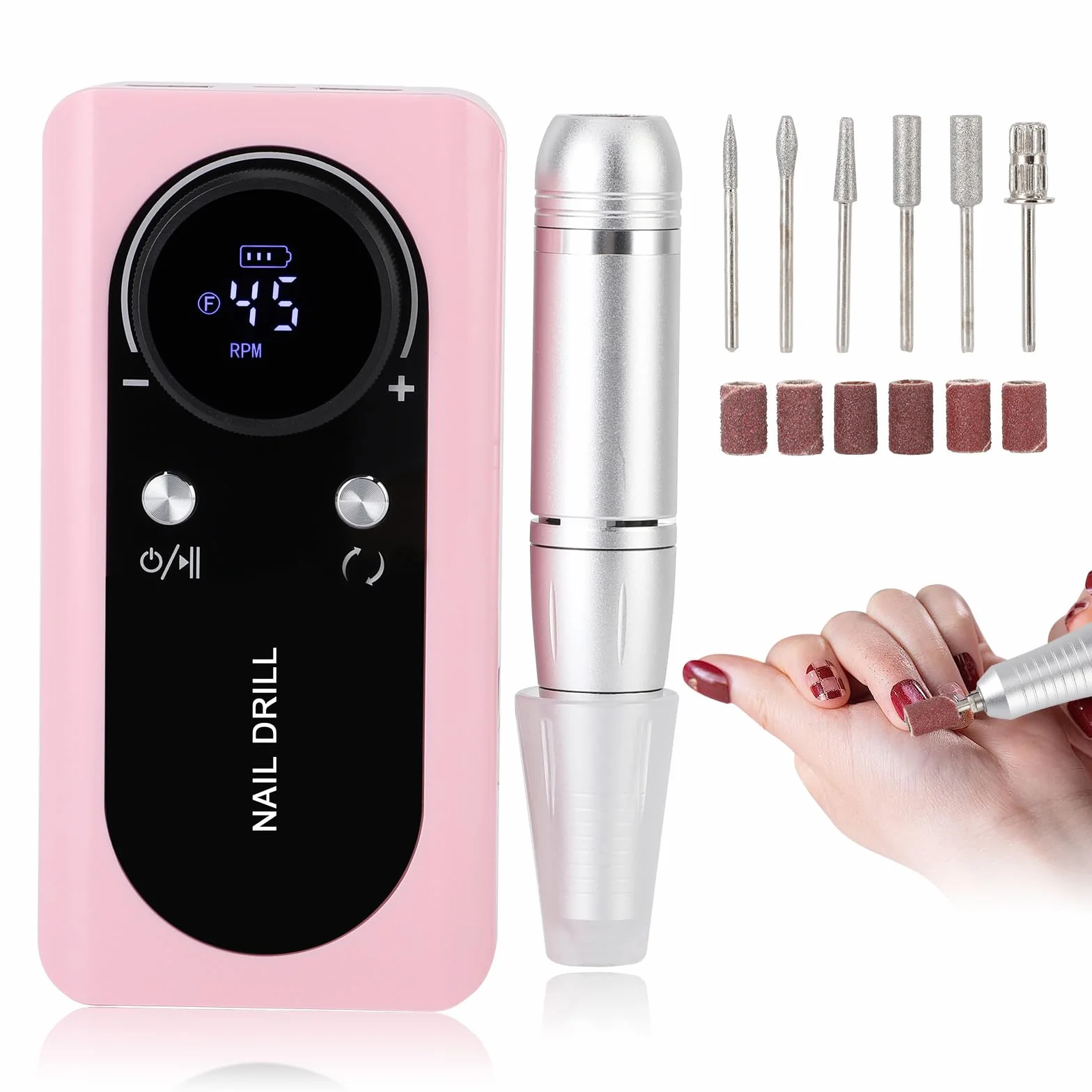 Elektryczna frezarka do paznokci, 45 000 obr./min, elektryczny pilnik do paznokci żelowych, ładowany, przenośny zestaw do manicure, elektryczny, 2000 mAh, USB, elektryczny pilnik do paznokci żelowych
