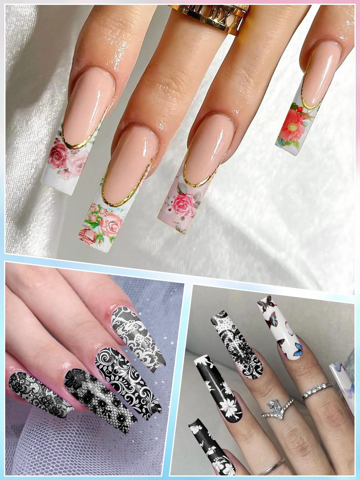 Kalolary Zestaw folii do paznokci holograficzne arkusze foliowe z klejem żelowym do manicure DIY (20P)