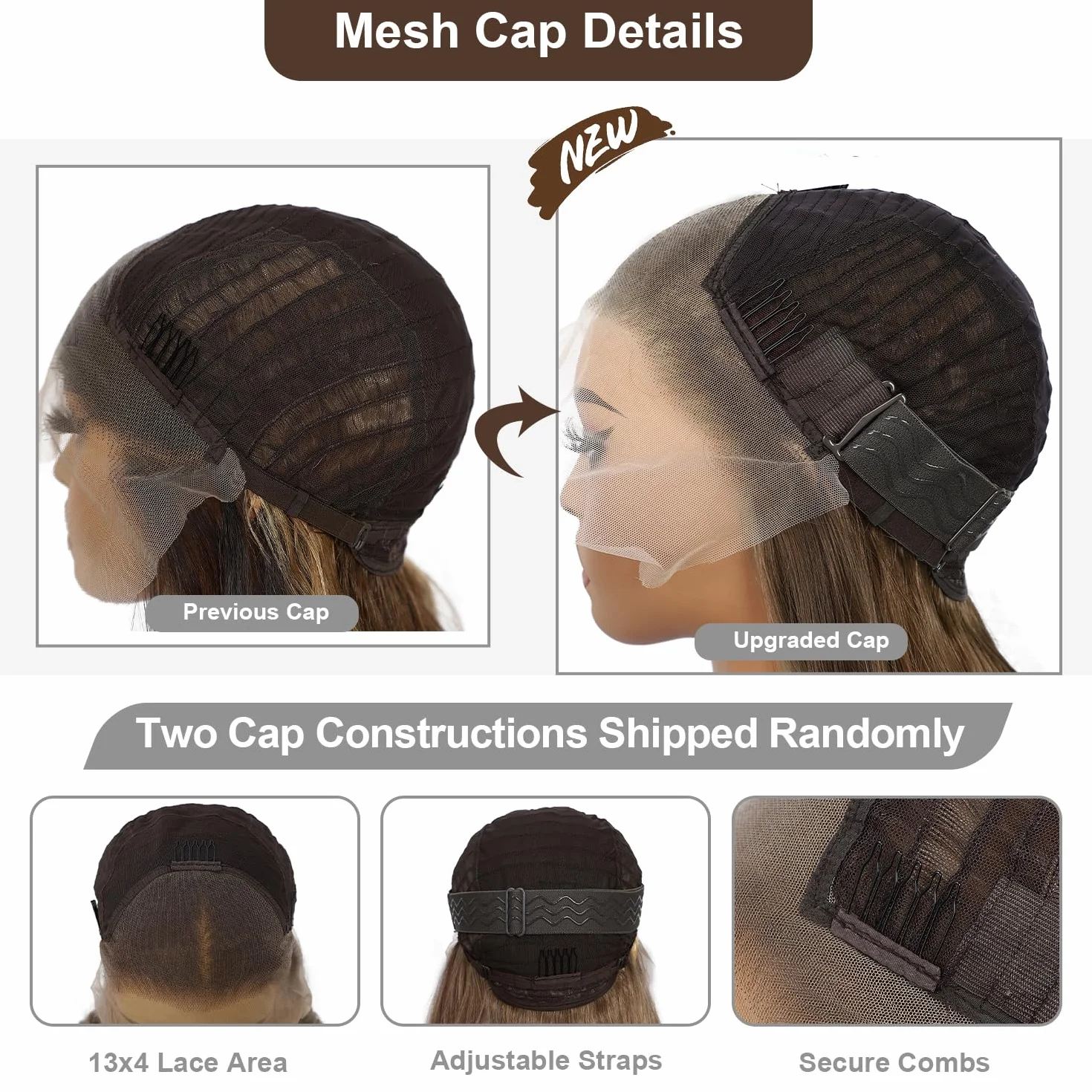 Sapphirewigs Brązowa koronkowa peruka z przodu 13x4 syntetyczna fala balejaż