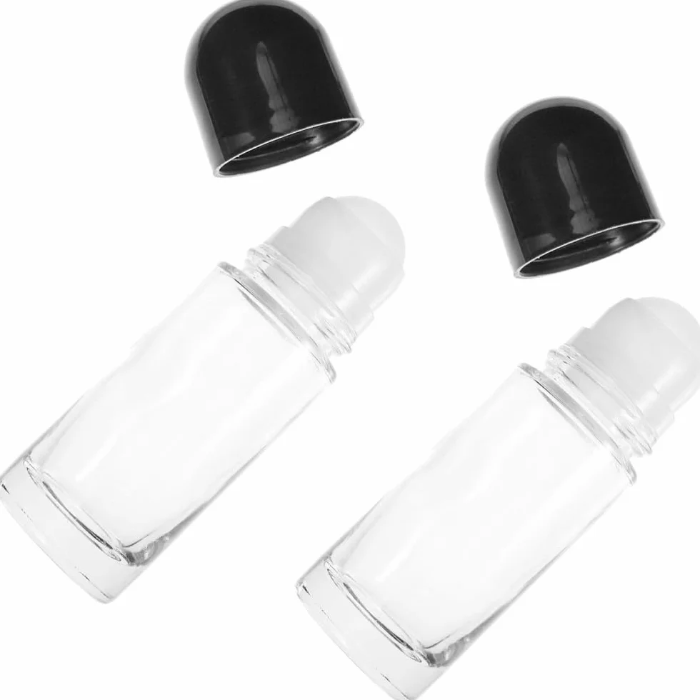 Roll on szklane butelki na olejki eteryczne, 30 ml, 2 sztuki napełnianych pustych pojemników z nakrętką kulkową, przezroczyste, szczelne, do olejków eterycznych, masaży zapachowych