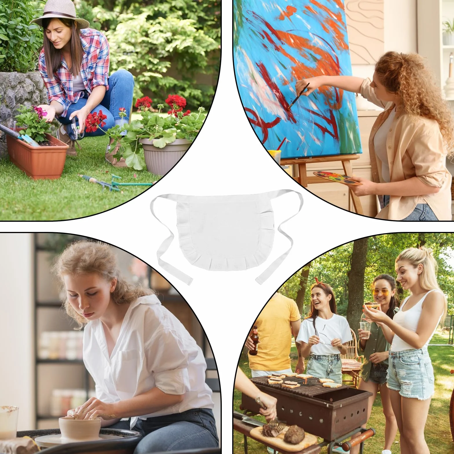 Fartuch damski w talii, biały fartuch z falbankami, biały fartuch kucharski, cosplay, prezent na imprezę, fartuch pokojówki do gotowania, pieczenia, kelnerki, bistro, Cosplay, majsterkowania