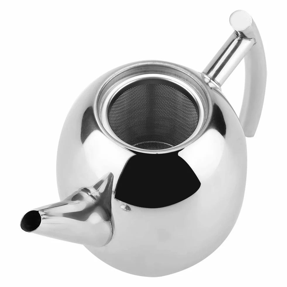 Dzbanek do herbaty 1500 ml, ze stali nierdzewnej, dzbanek do herbaty lub kawy z filtrem, polerowany na wysoki połysk, srebrny dzbanek do kawy w stylu vintage, do domu, herbaciarni, kawiarni, salonu