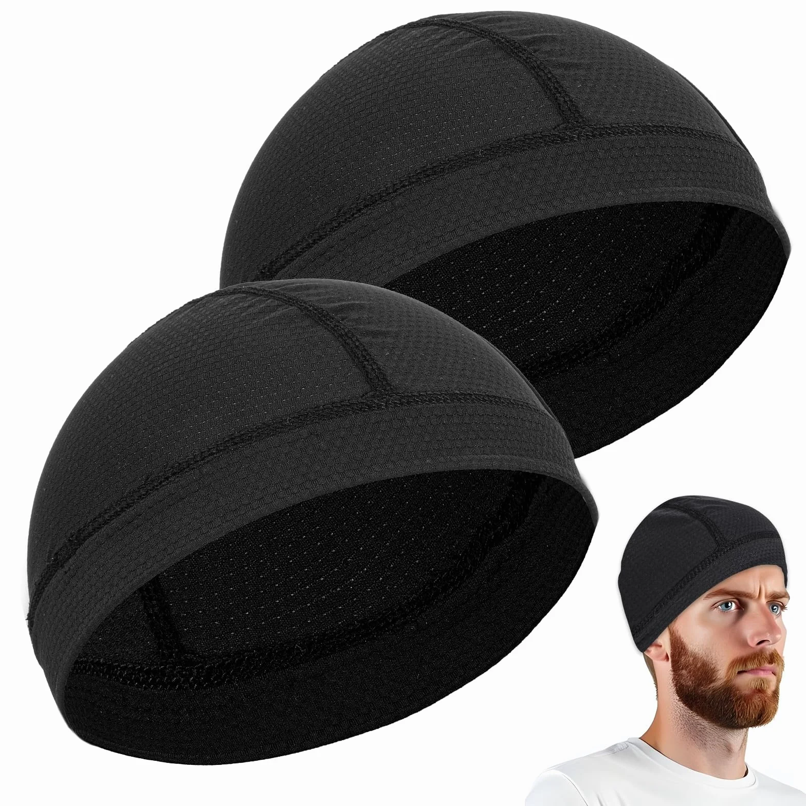CIATBYYJ 2 czapki rowerowe pod kask, wielofunkcyjne czapki z czaszką, oddychająca wyściółka wewnętrzna, czapka sportowa, czapka zimowa dla mężczyzn i kobiet, na narty, motocykl, do biegania, rozmiar