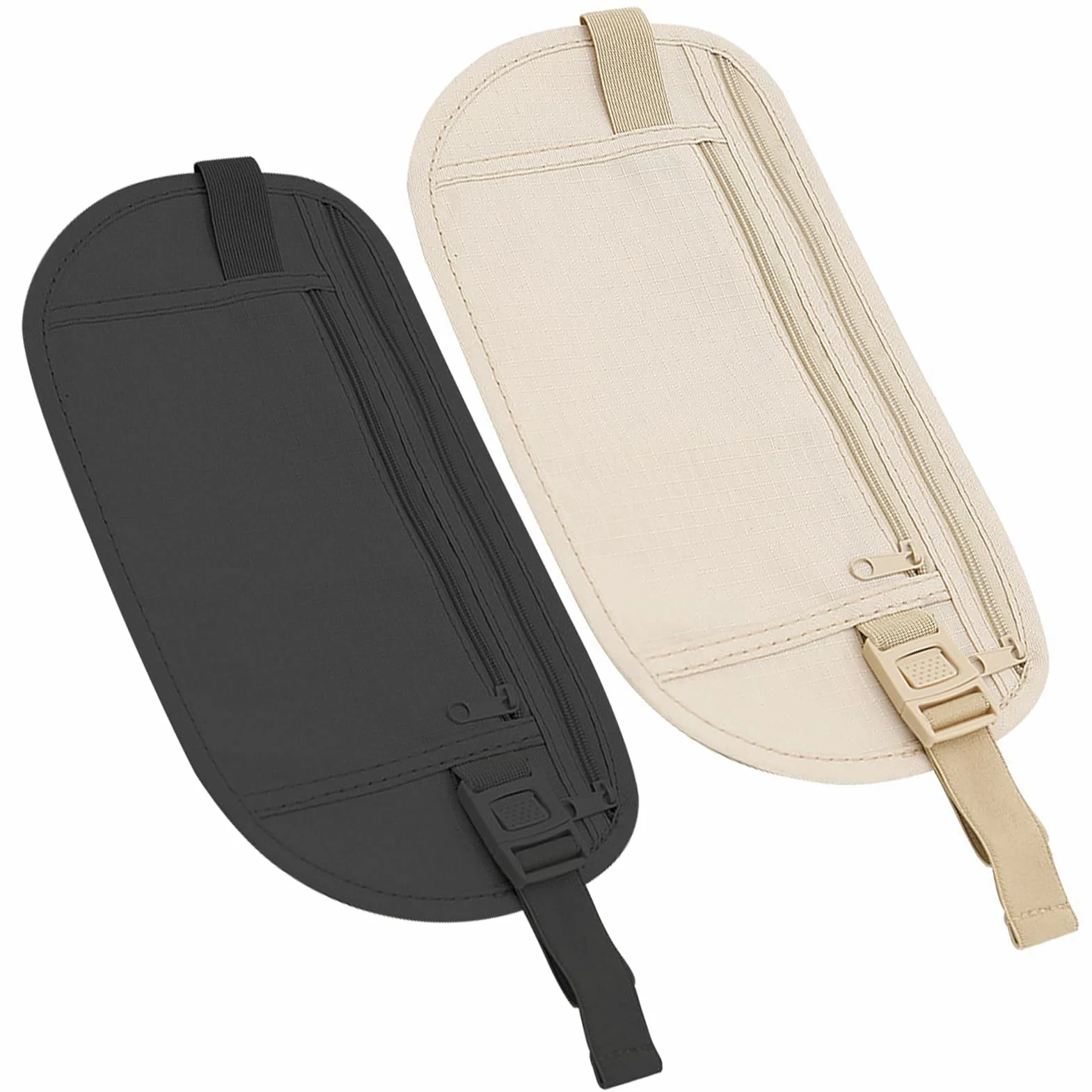 2 sztuki pasek do pieniędzy, regulowany ultracienki pasek biodrowy do wewnątrz podróży pas bezpieczeństwa pieniądze sportowa nerka z ochroną RFID na paszporty karty gotówkowe czarny beżowy