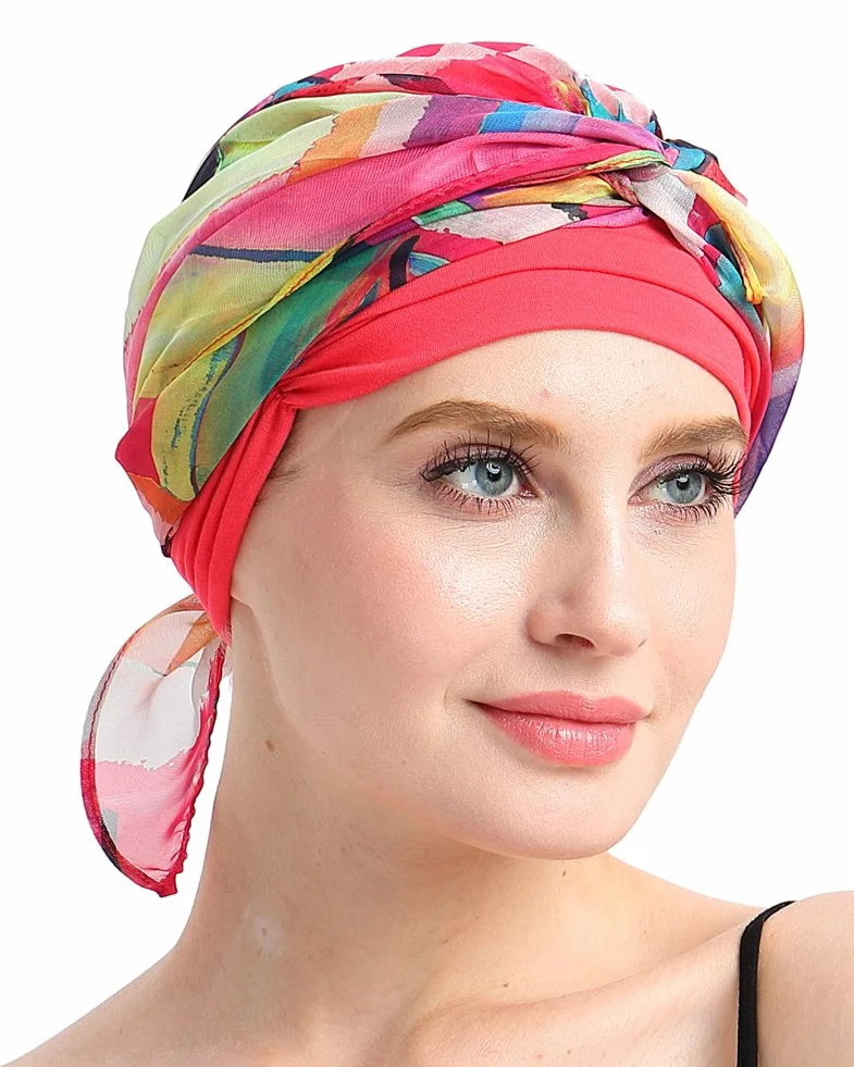 FocusCare chemo turban nakrycie głowy dla kobiet po chemioterapii chorych na raka, Geometryczne drapowanie, jeden rozmiar