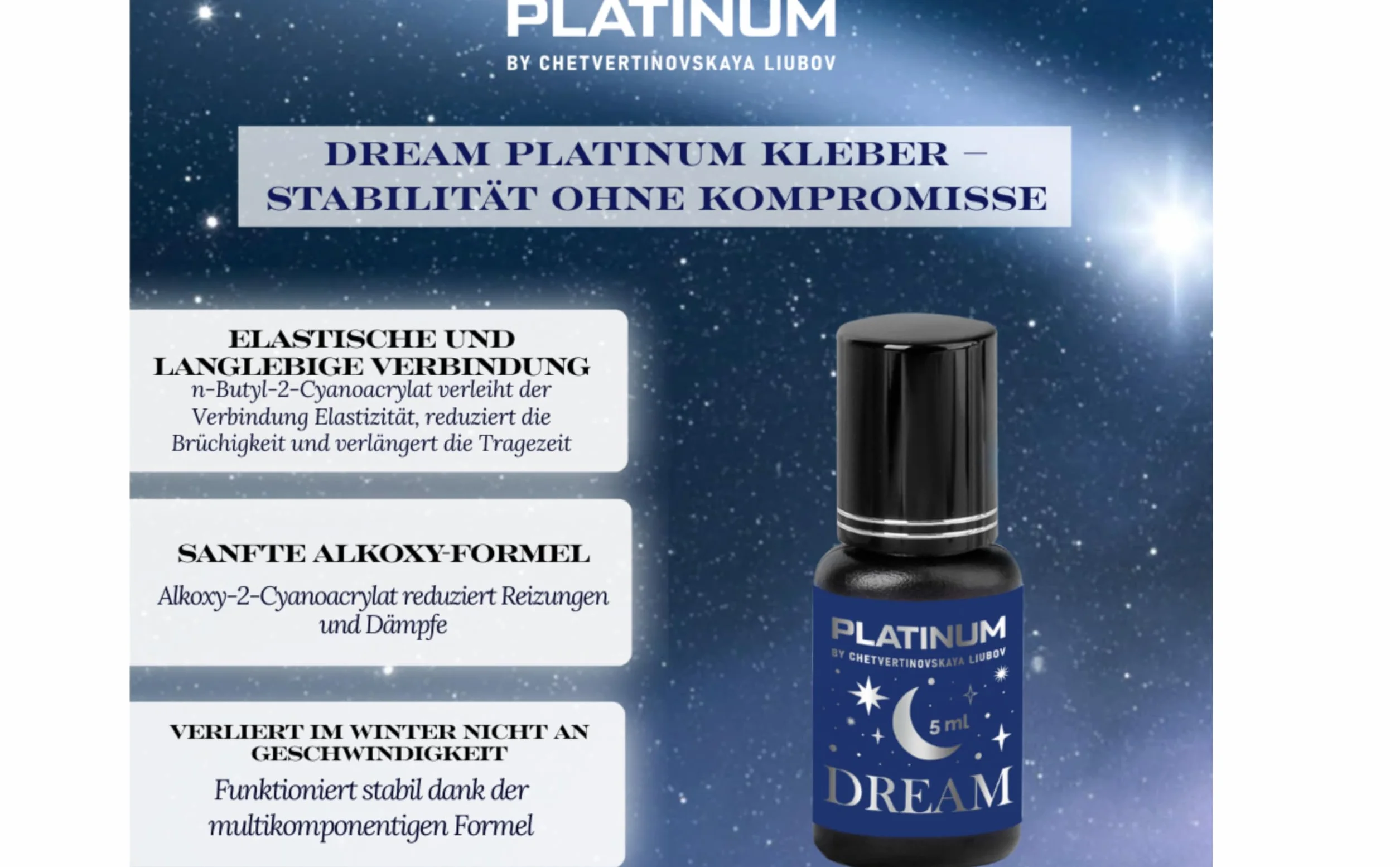 PLATINUM Dream klej do rzęs 5 ml – 0,5–1 sek. utrwalanie – czarny – niska ilość oparów – silna przyczepność