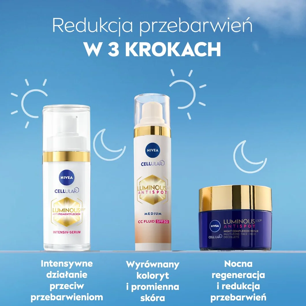 NIVEA Luminous630 Nawilżający krem CC przeciw przebarwieniom z kwasem hialuronowym z SPF 30, odcień medium, 40 ml