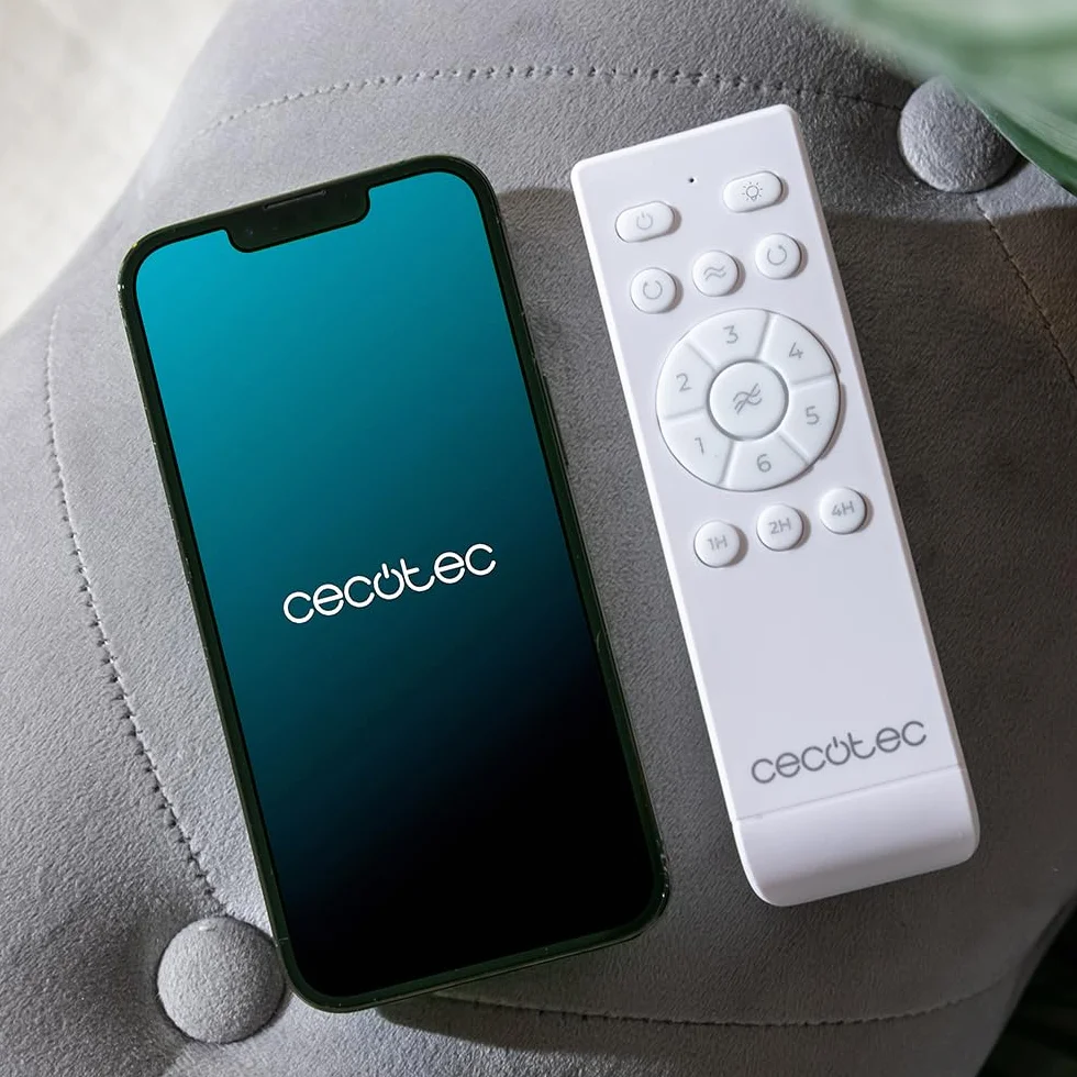 Cecotec - Wentylator sufitowy EnergySilence Aero 5600 Aqua IronWhite - 40 W i 52", Wi-Fi, pilot, stopień ochrony IP44, światło, 6 prędkości, 3 łopatki, tryb zima-lato, timer 8h